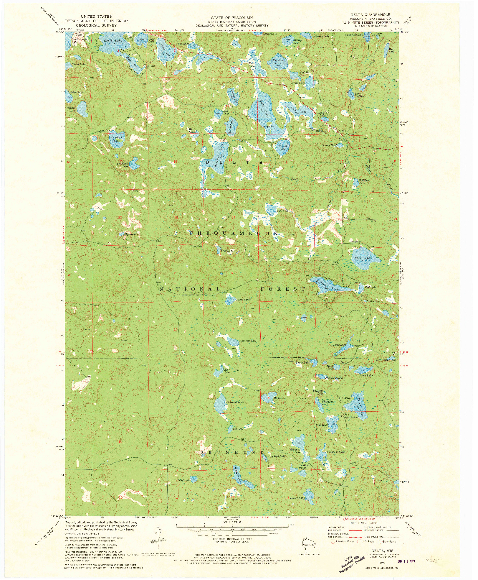 USGS 1:24000-SCALE QUADRANGLE FOR DELTA, WI 1971