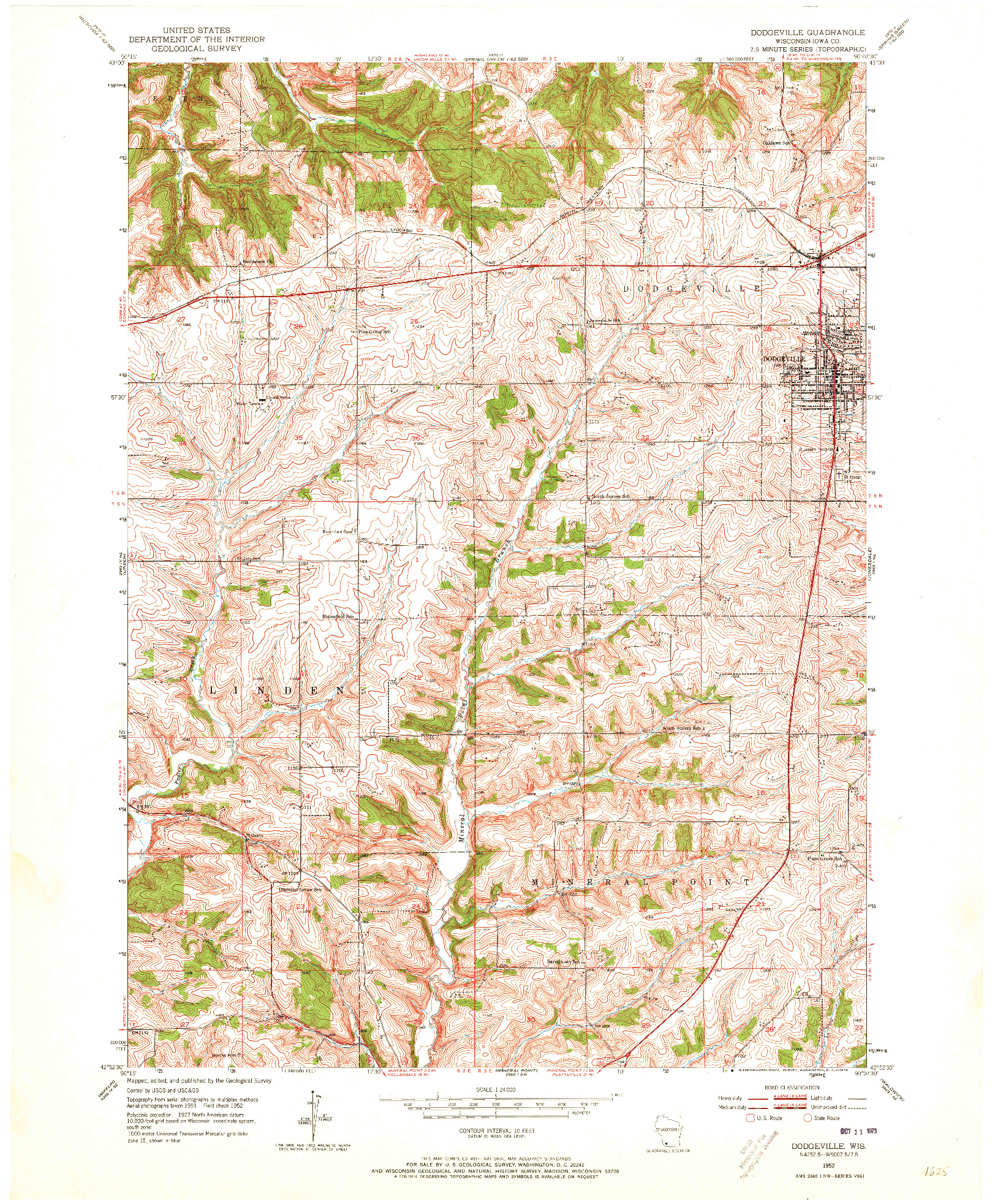 USGS 1:24000-SCALE QUADRANGLE FOR DODGEVILLE, WI 1952