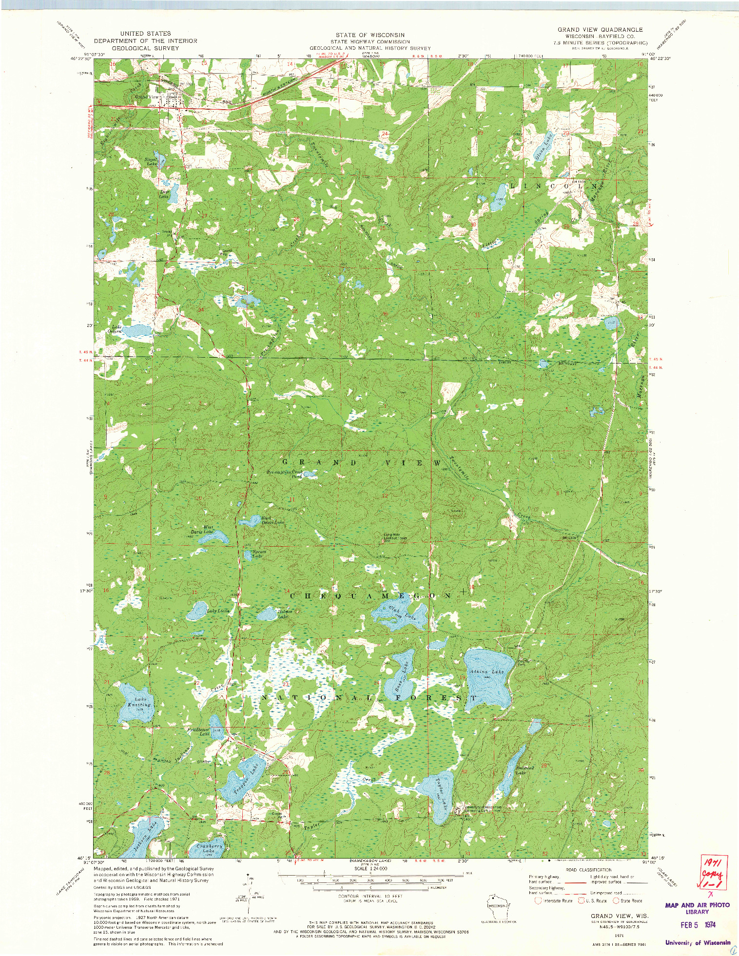 USGS 1:24000-SCALE QUADRANGLE FOR GRAND VIEW, WI 1971