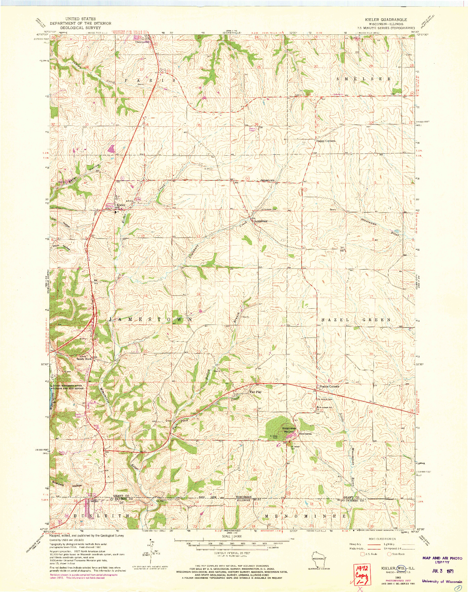 USGS 1:24000-SCALE QUADRANGLE FOR KIELER, WI 1961