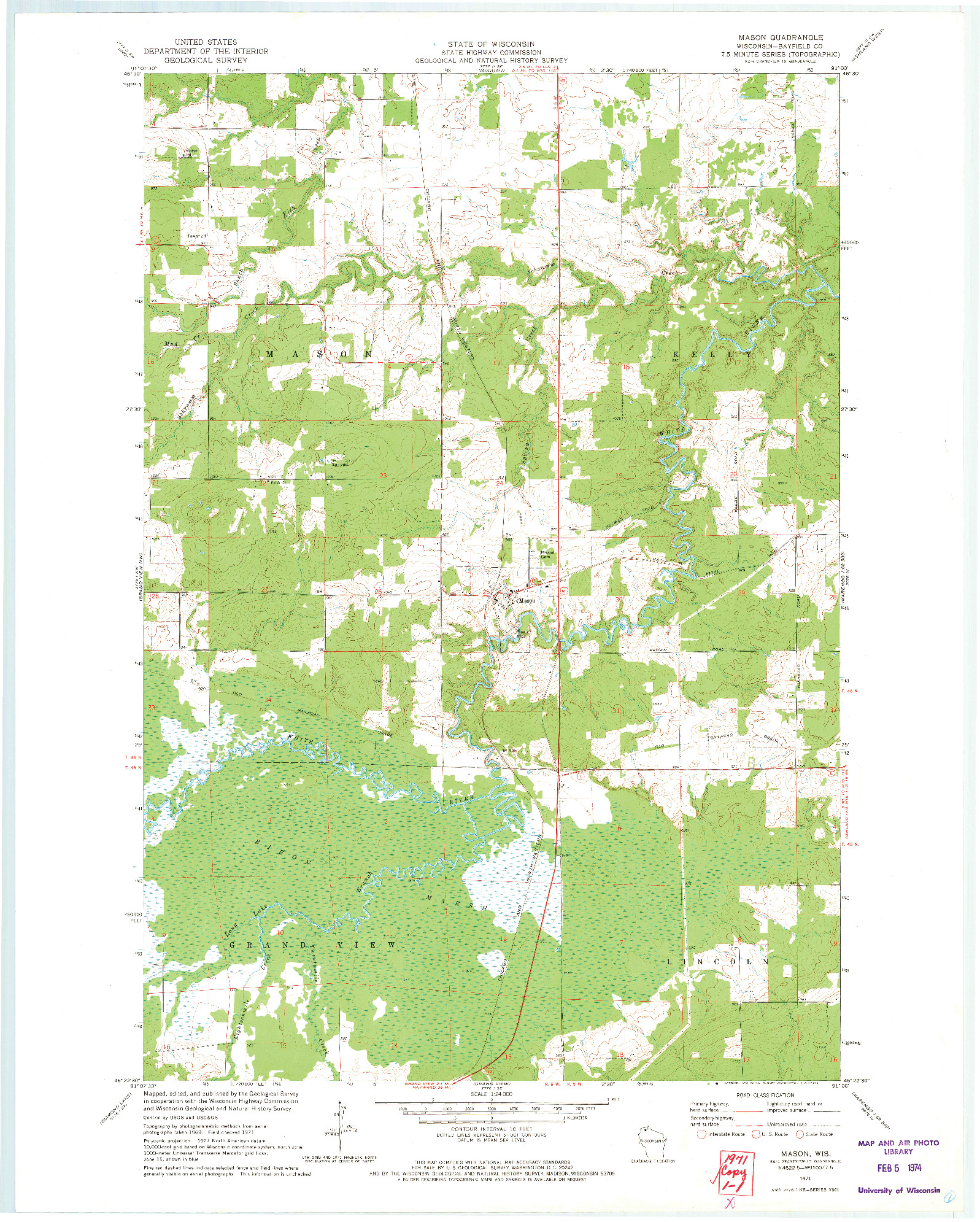 USGS 1:24000-SCALE QUADRANGLE FOR MASON, WI 1971