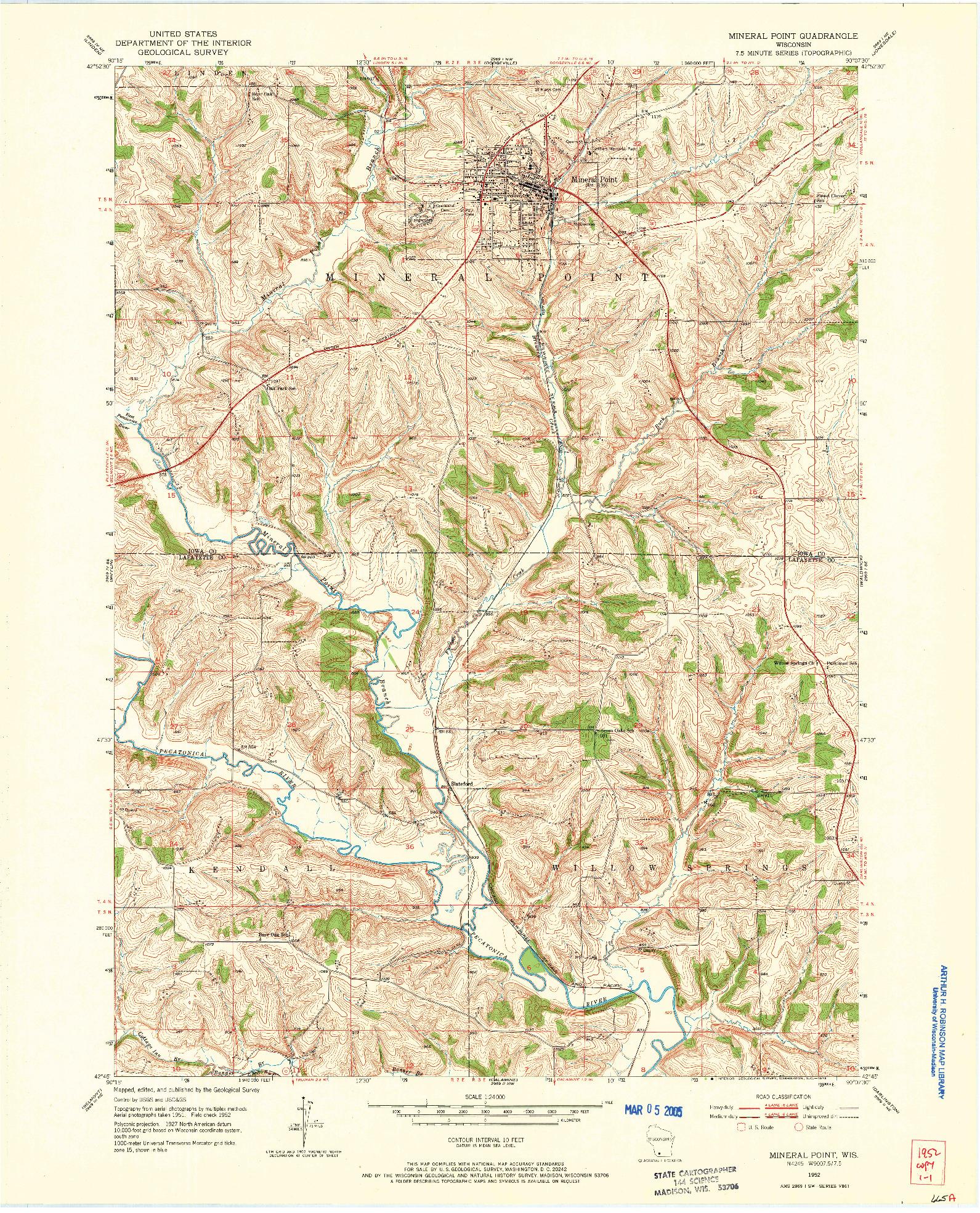 USGS 1:24000-SCALE QUADRANGLE FOR MINERAL POINT, WI 1952