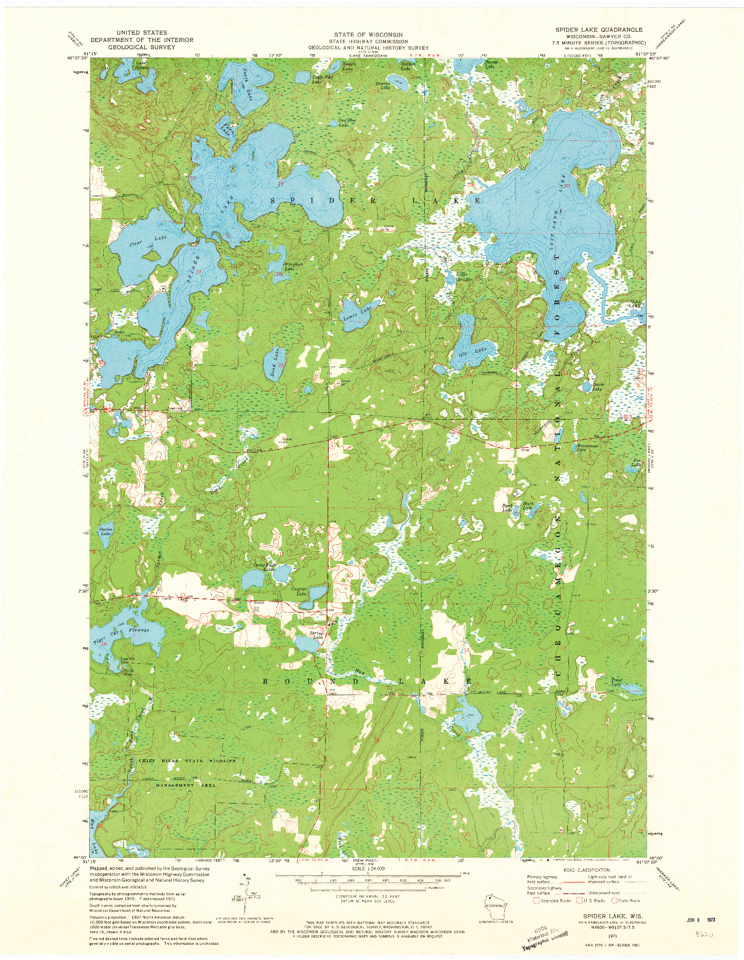 USGS 1:24000-SCALE QUADRANGLE FOR SPIDER LAKE, WI 1971