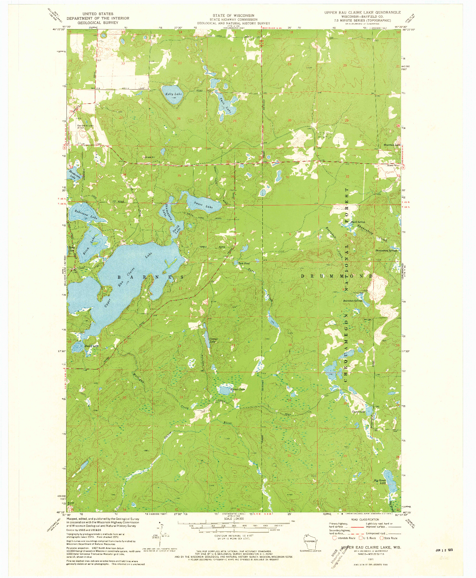 USGS 1:24000-SCALE QUADRANGLE FOR UPPER EAU CLAIRE LAKE, WI 1971