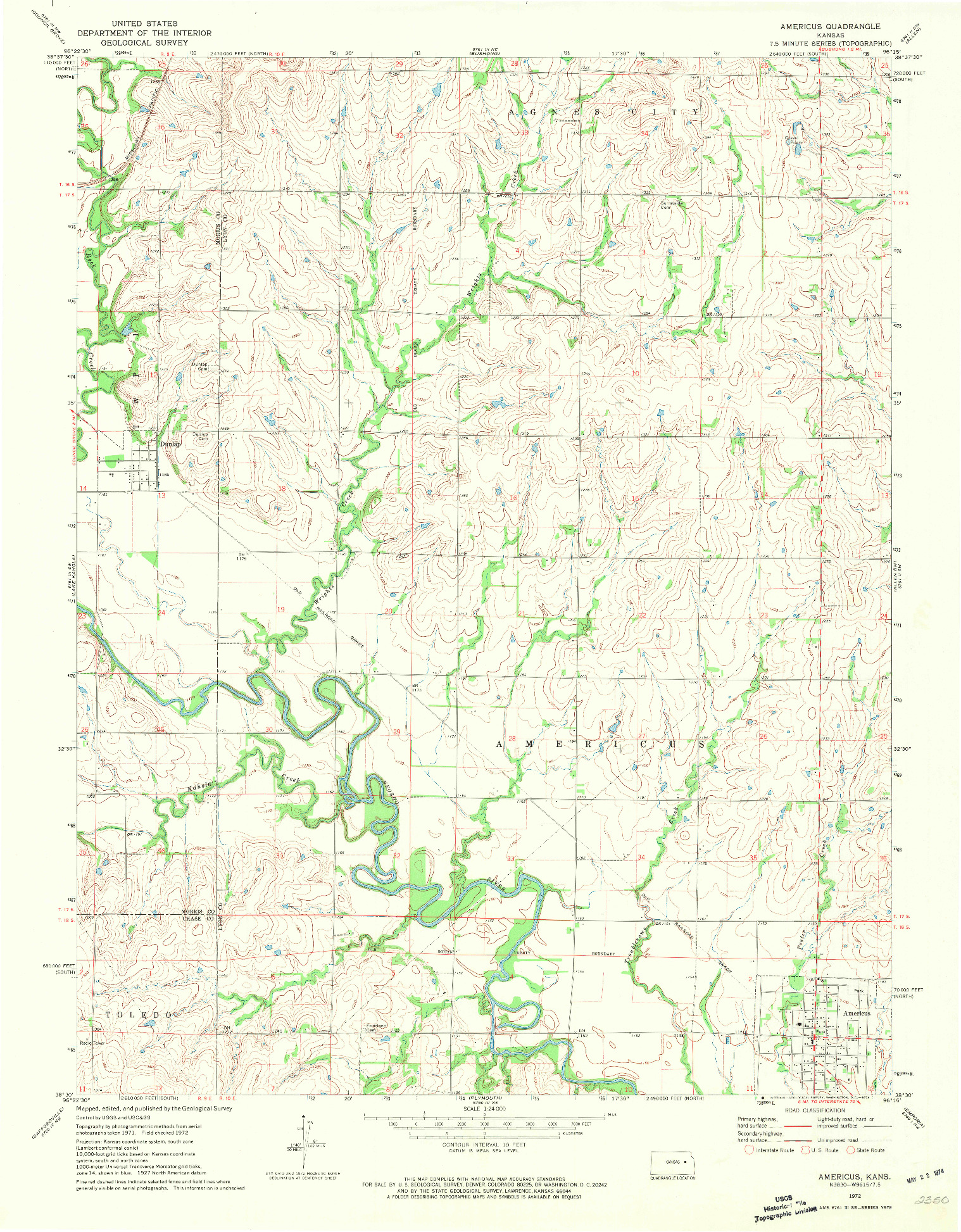 USGS 1:24000-SCALE QUADRANGLE FOR AMERICUS, KS 1972