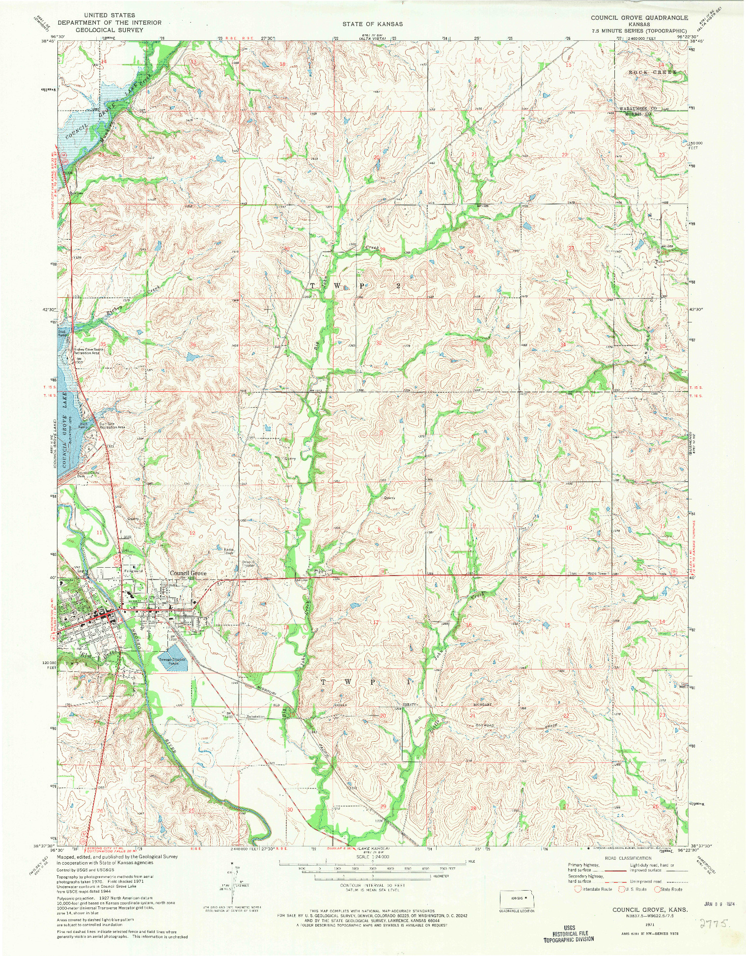 USGS 1:24000-SCALE QUADRANGLE FOR COUNCIL GROVE, KS 1971