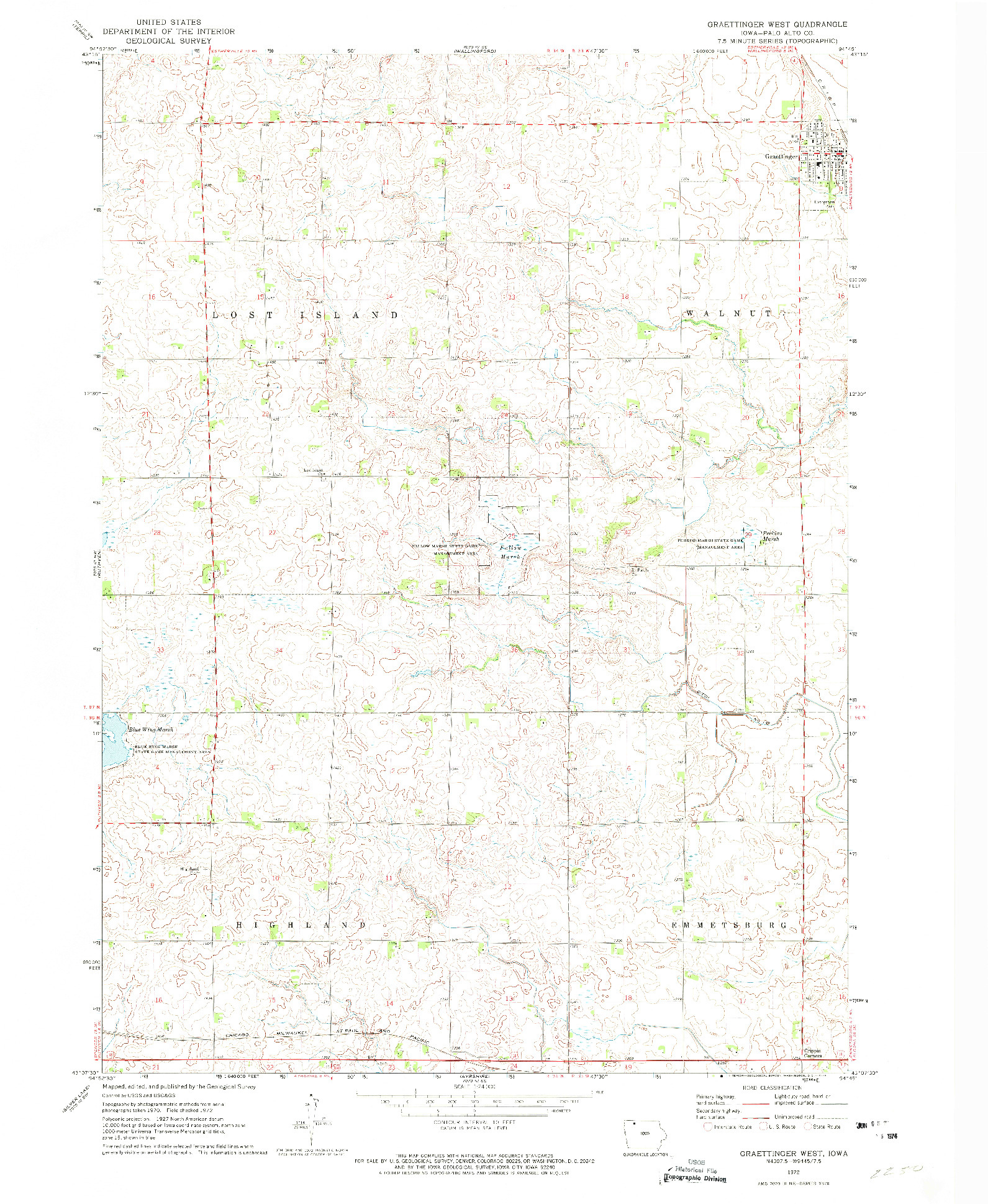 USGS 1:24000-SCALE QUADRANGLE FOR GRAETTINGER WEST, IA 1972