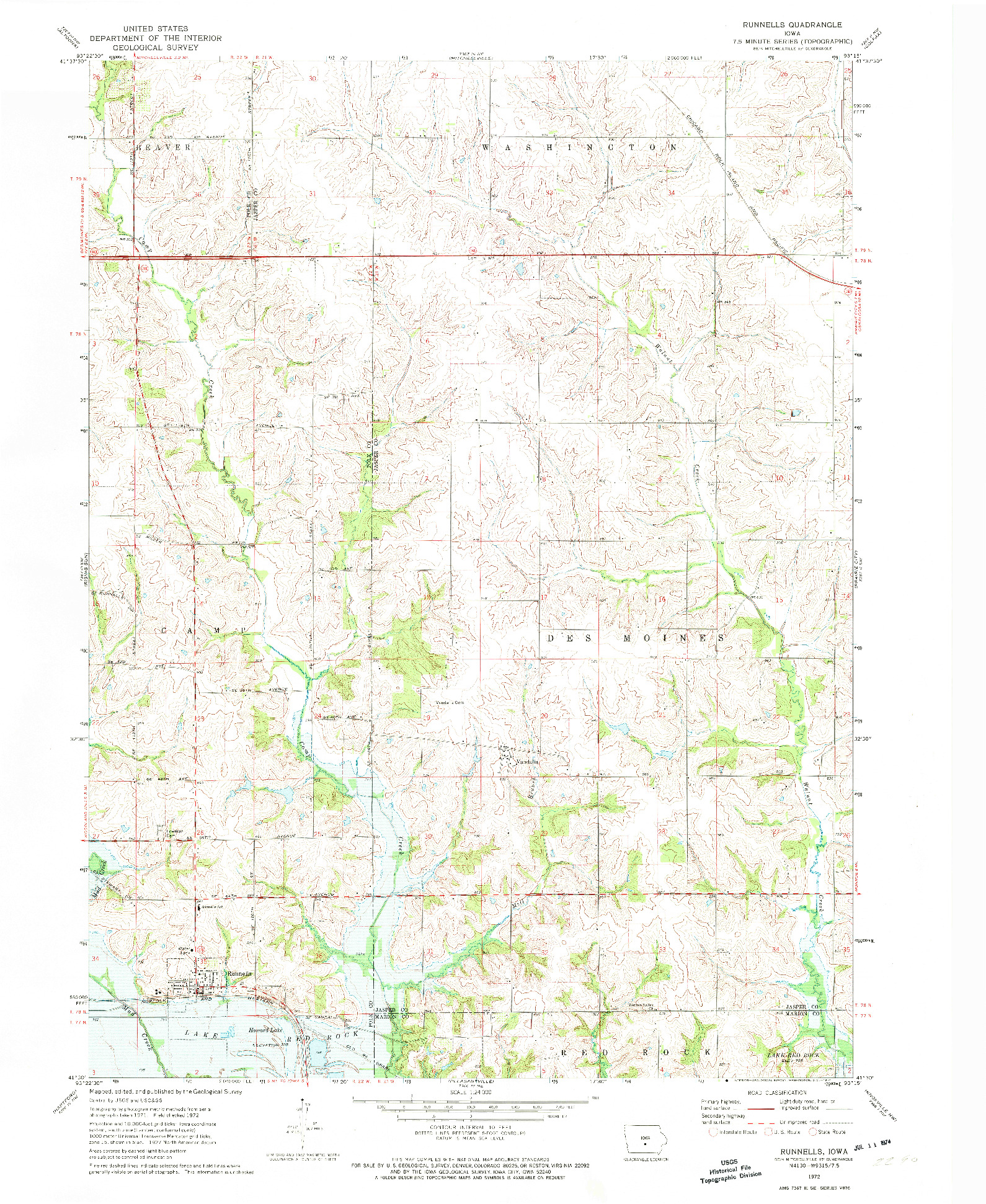 USGS 1:24000-SCALE QUADRANGLE FOR RUNNELLS, IA 1972