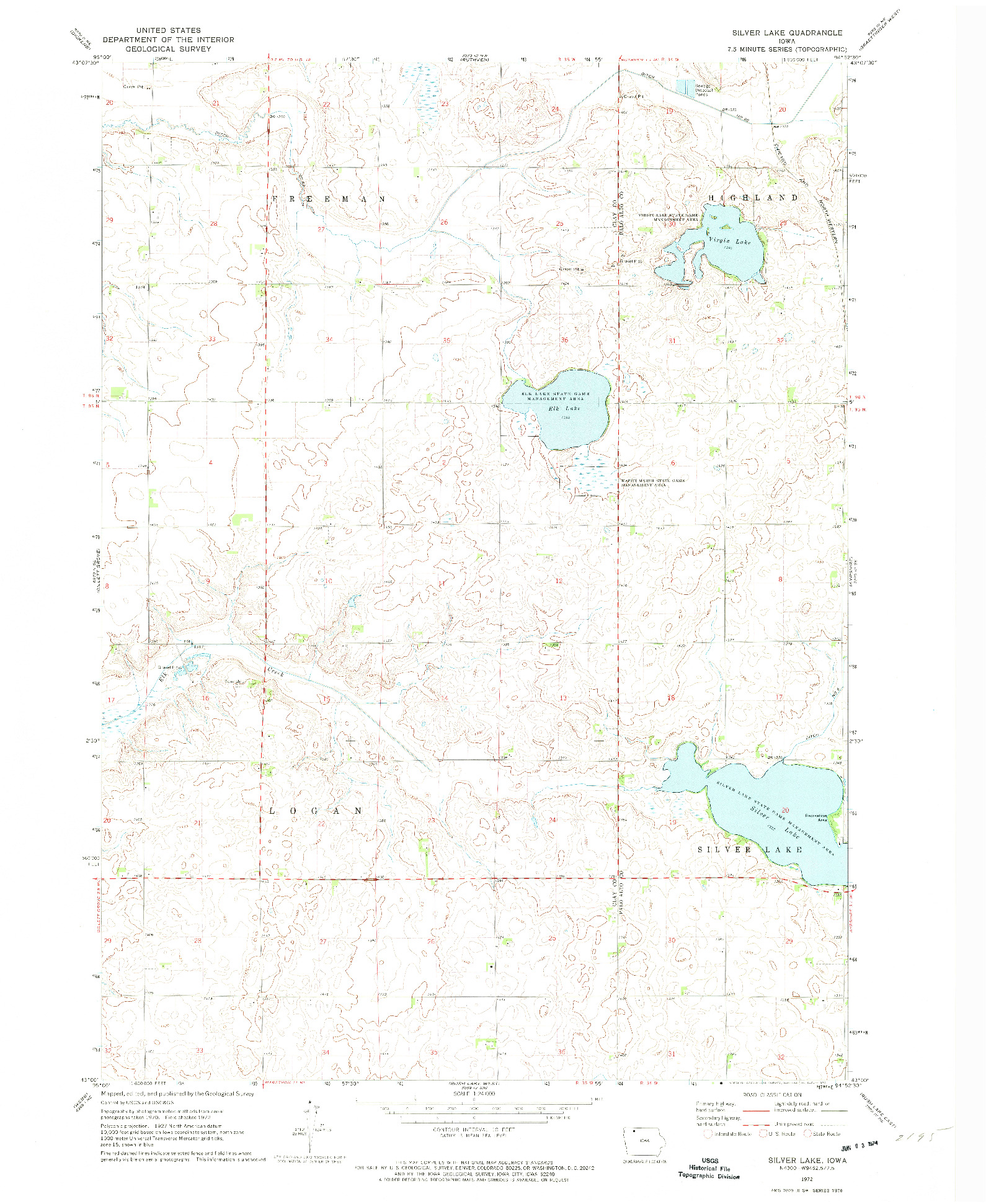 USGS 1:24000-SCALE QUADRANGLE FOR SILVER LAKE, IA 1972
