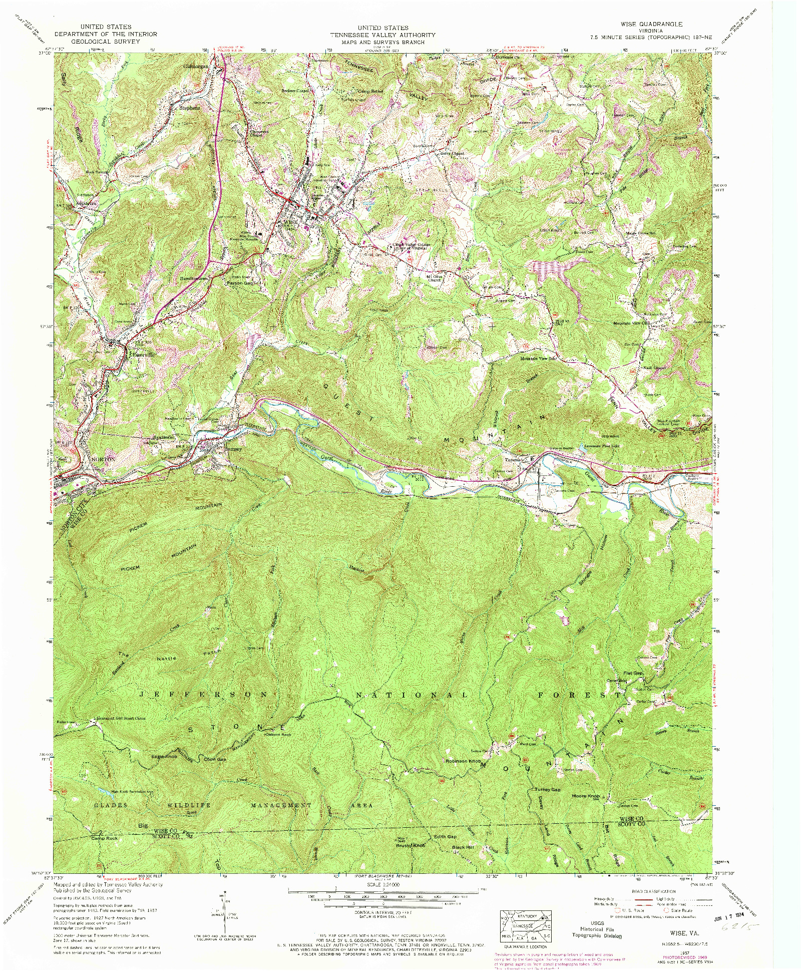 USGS 1:24000-SCALE QUADRANGLE FOR WISE, VA 1957