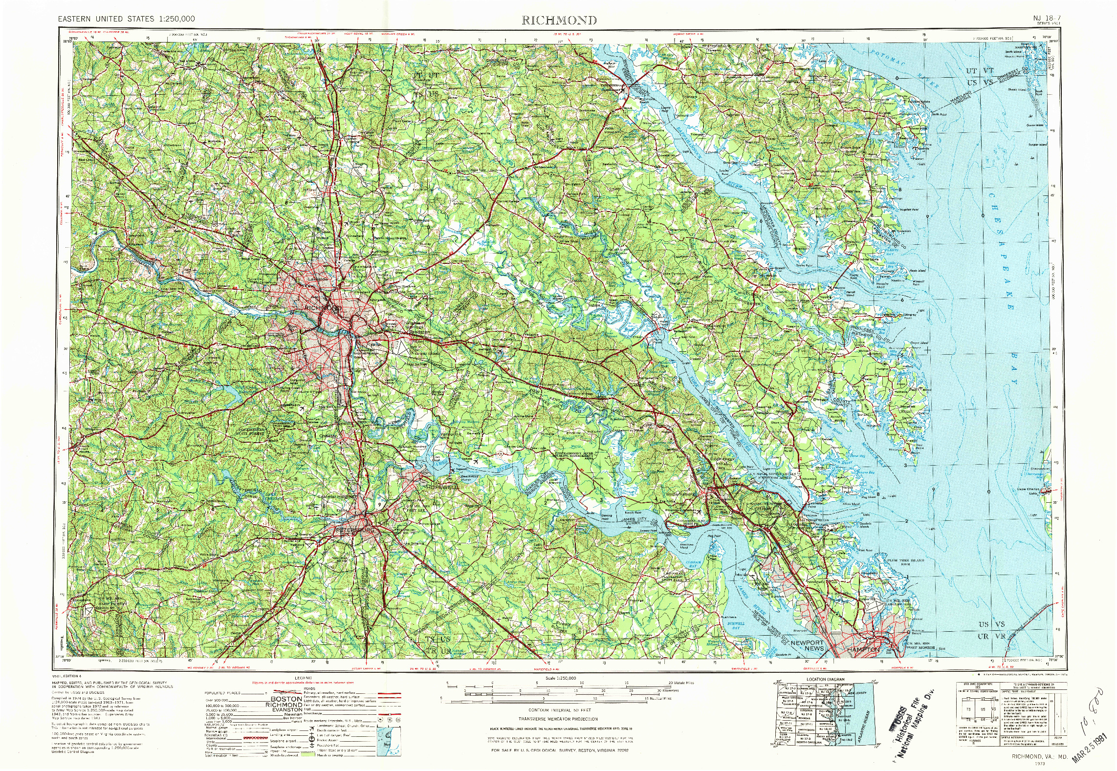 USGS 1:250000-SCALE QUADRANGLE FOR RICHMOND, VA 1973
