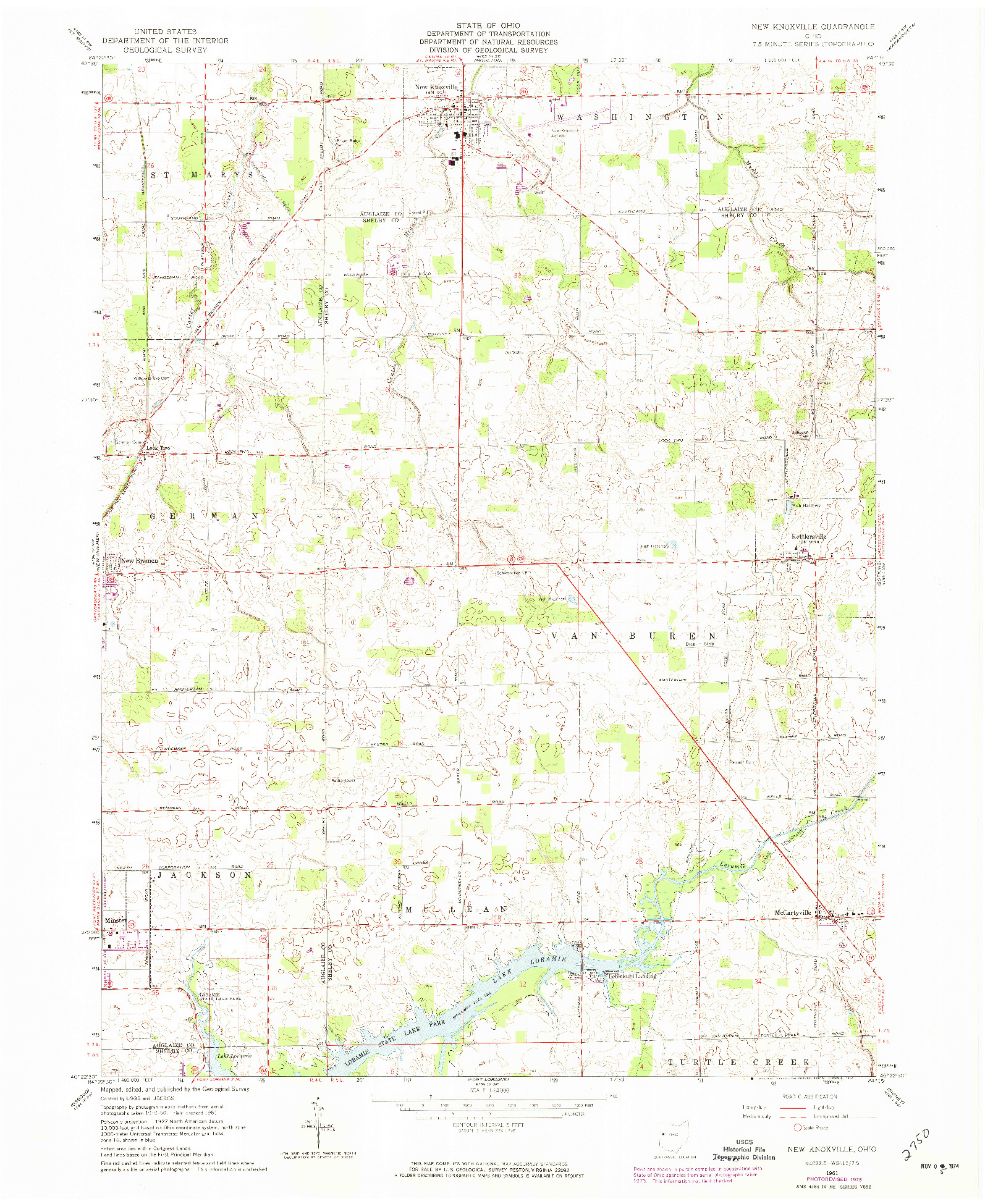 USGS 1:24000-SCALE QUADRANGLE FOR NEW KNOXVILLE, OH 1961