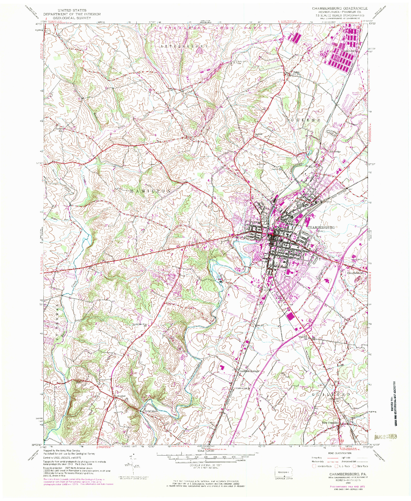 USGS 1:24000-SCALE QUADRANGLE FOR CHAMBERSBURG, PA 1944