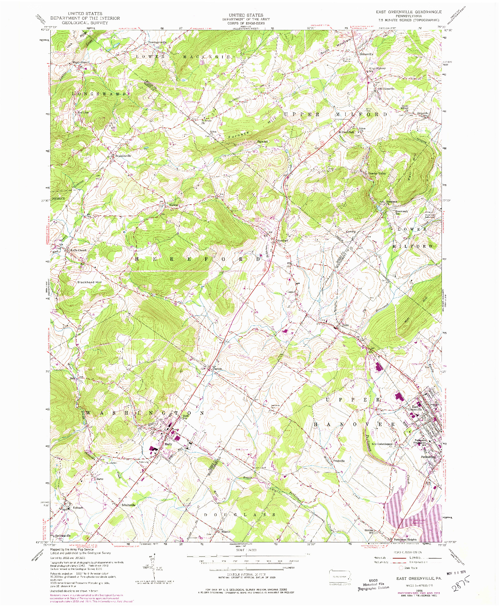 USGS 1:24000-SCALE QUADRANGLE FOR EAST GREENVILLE, PA 1956