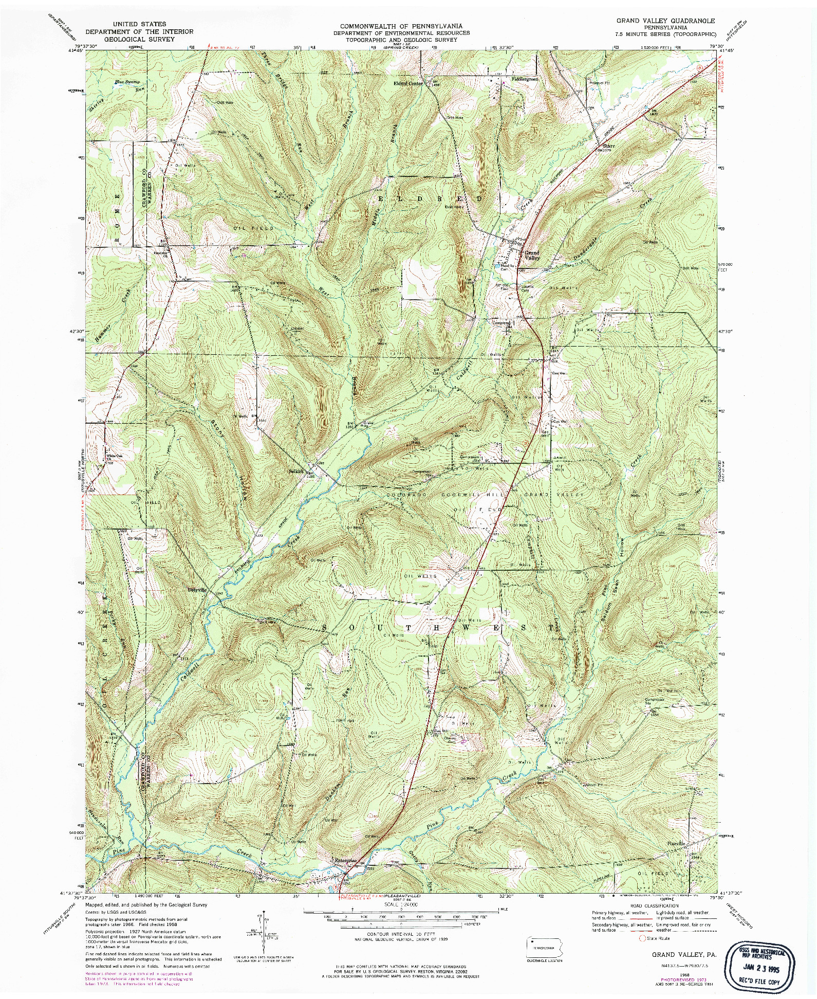 USGS 1:24000-SCALE QUADRANGLE FOR GRAND VALLEY, PA 1968