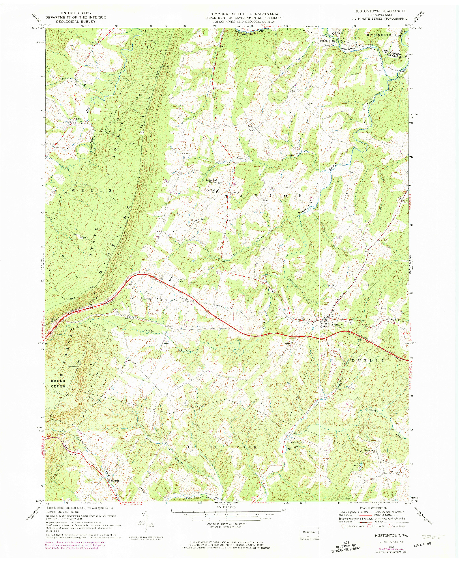 USGS 1:24000-SCALE QUADRANGLE FOR HUSTONTOWN, PA 1968