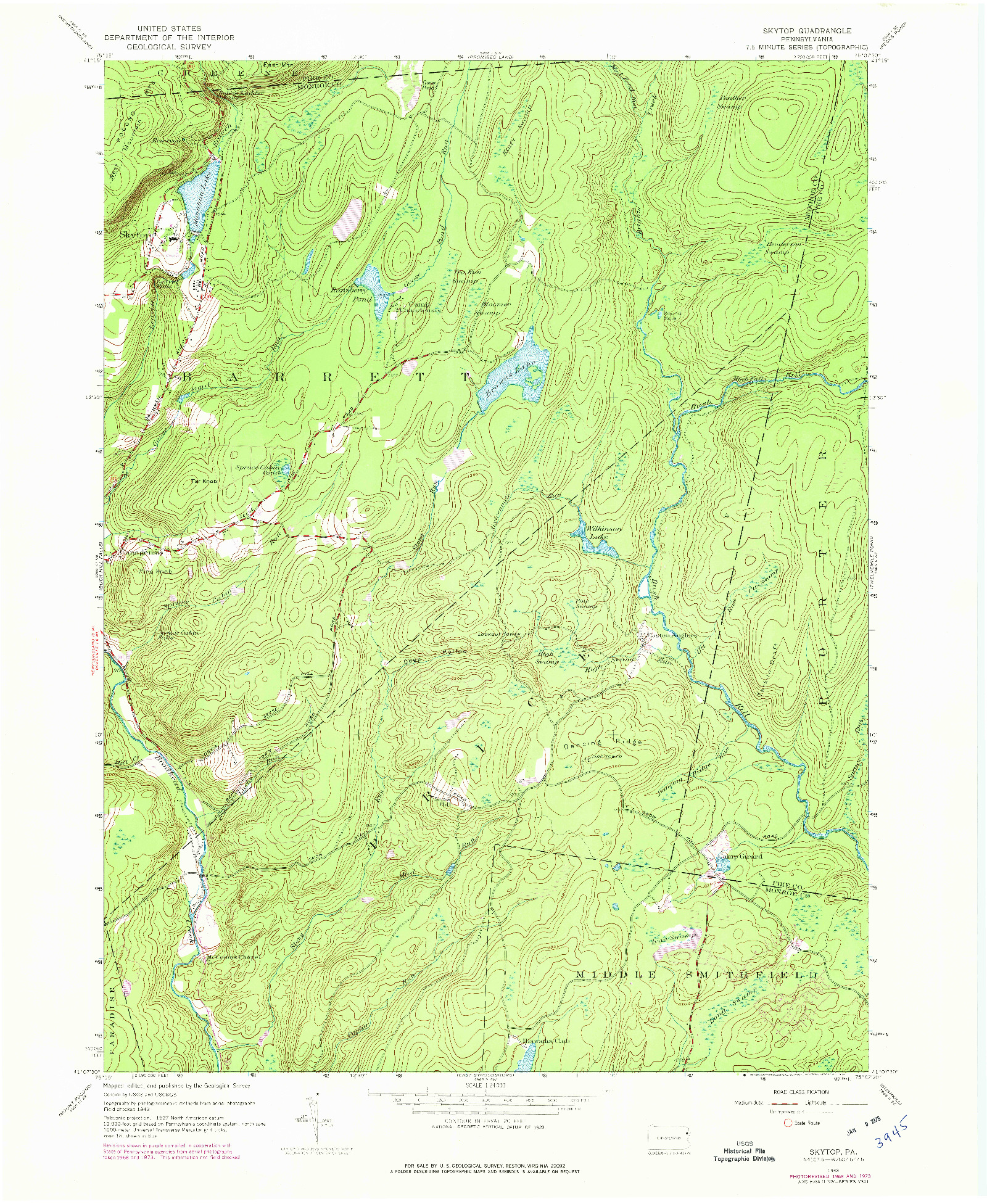 USGS 1:24000-SCALE QUADRANGLE FOR SKYTOP, PA 1943