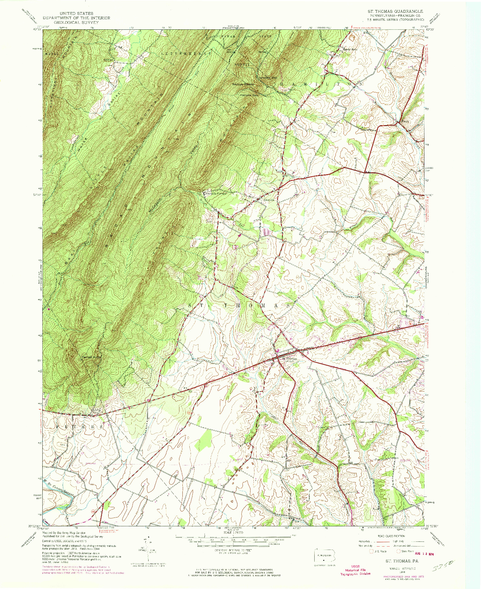 USGS 1:24000-SCALE QUADRANGLE FOR ST THOMAS, PA 1944