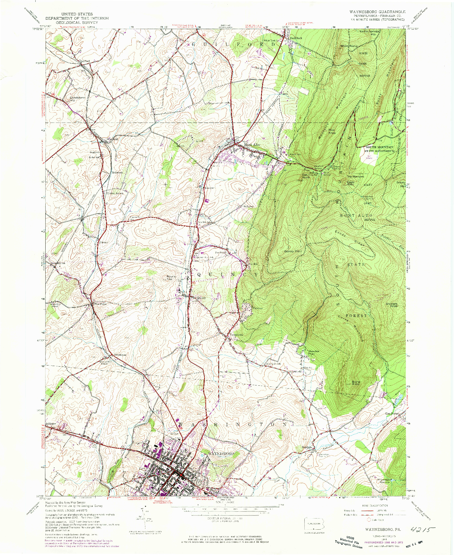 USGS 1:24000-SCALE QUADRANGLE FOR WAYNESBORO, PA 1944