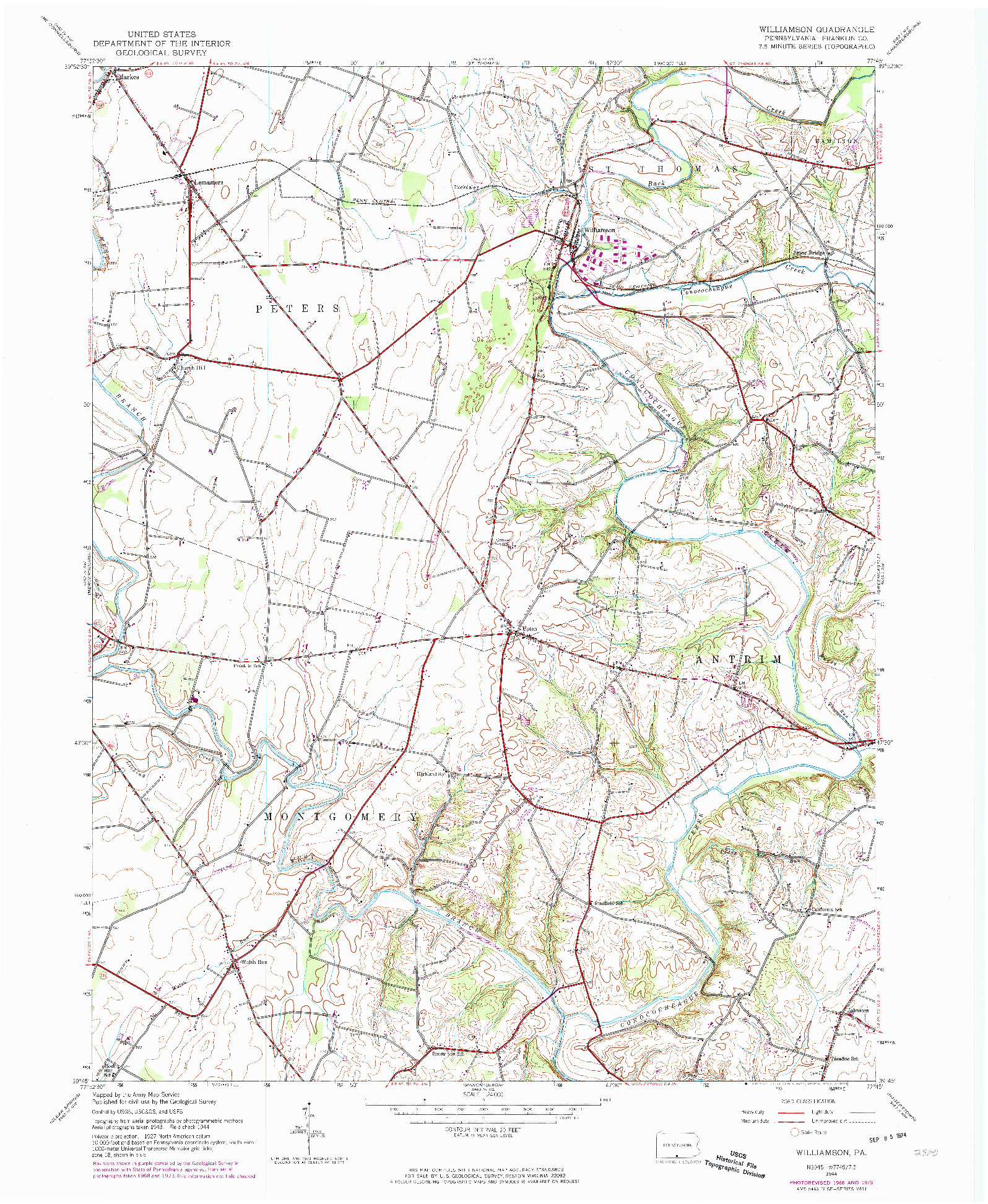 USGS 1:24000-SCALE QUADRANGLE FOR WILLIAMSON, PA 1944