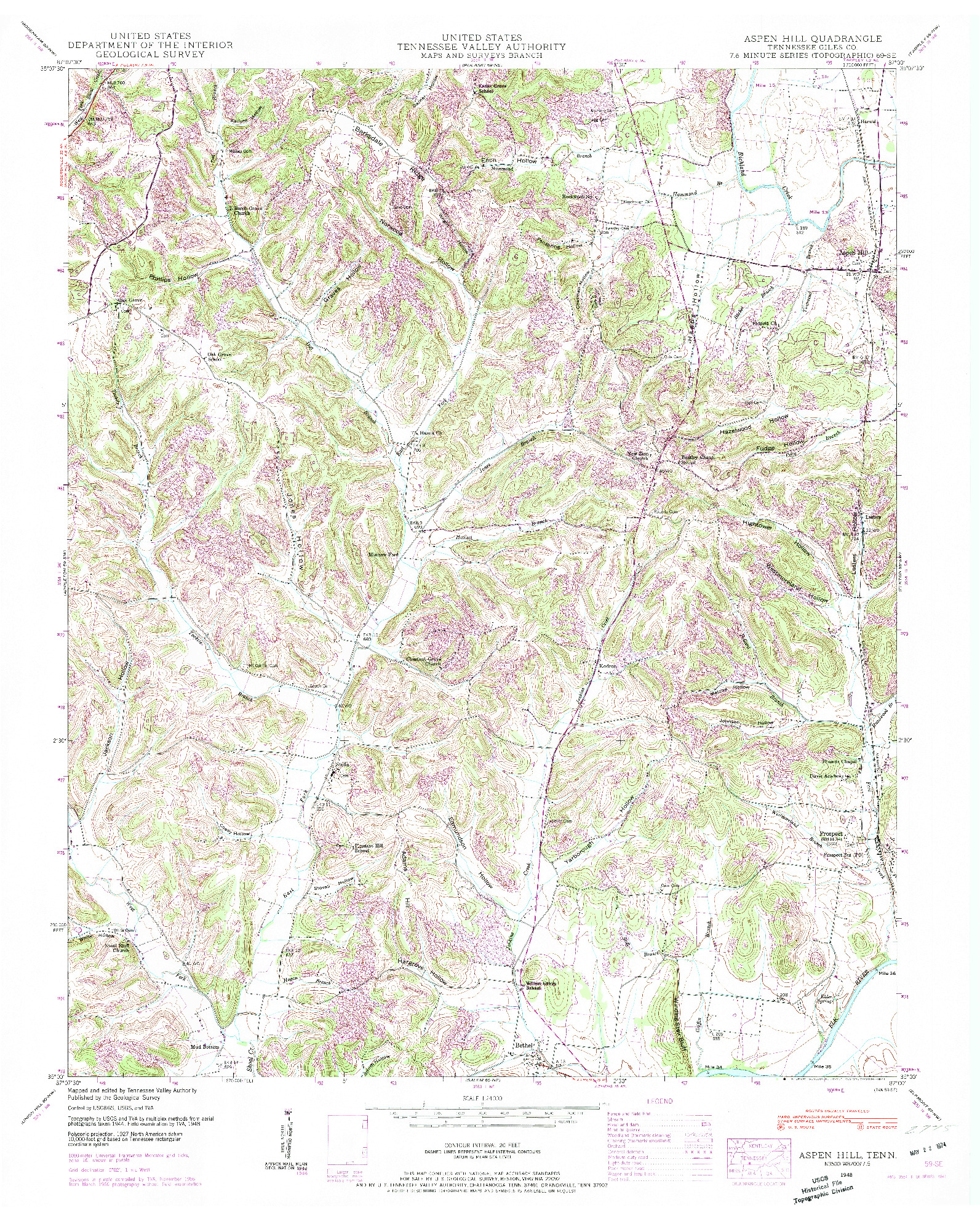 USGS 1:24000-SCALE QUADRANGLE FOR ASPEN HILL, TN 1948