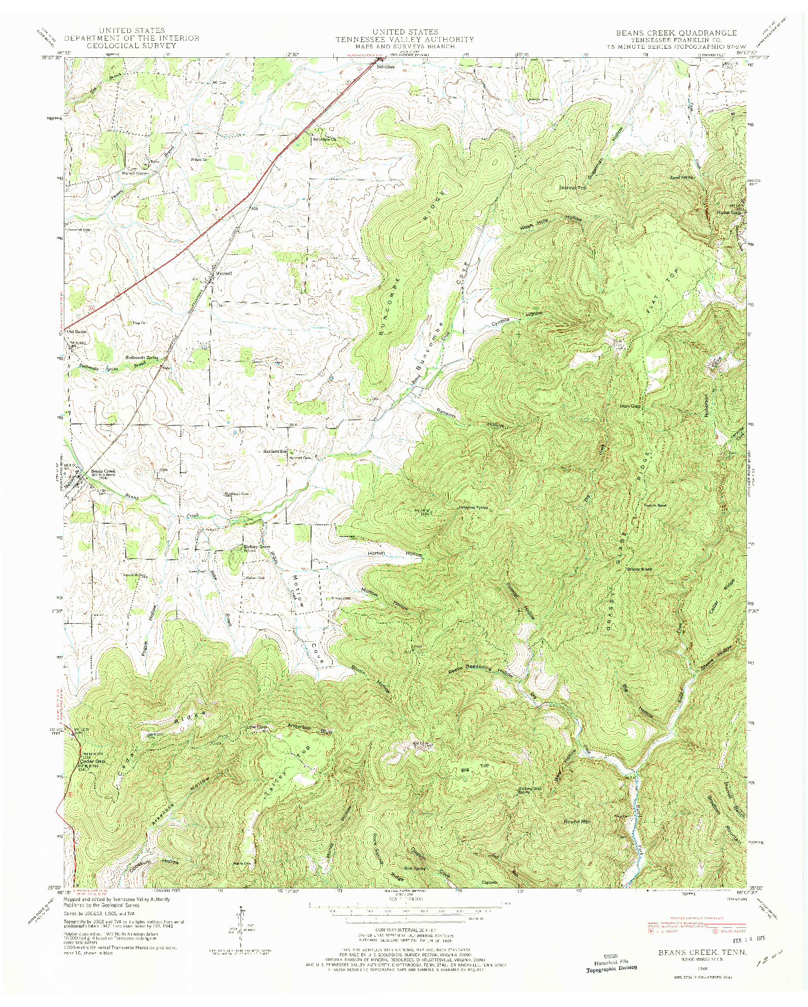 USGS 1:24000-SCALE QUADRANGLE FOR BEANS CREEK, TN 1948