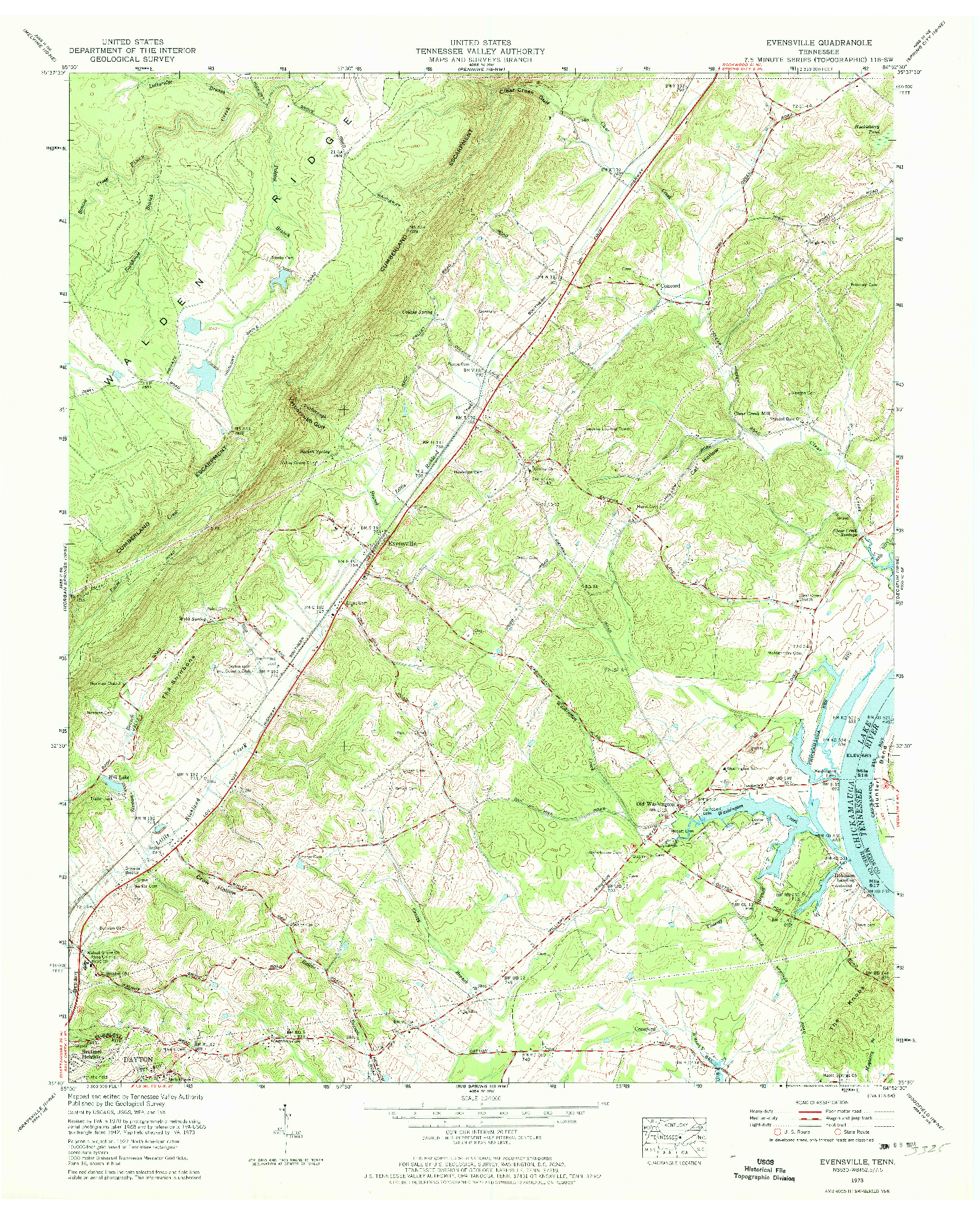 USGS 1:24000-SCALE QUADRANGLE FOR EVENSVILLE, TN 1973