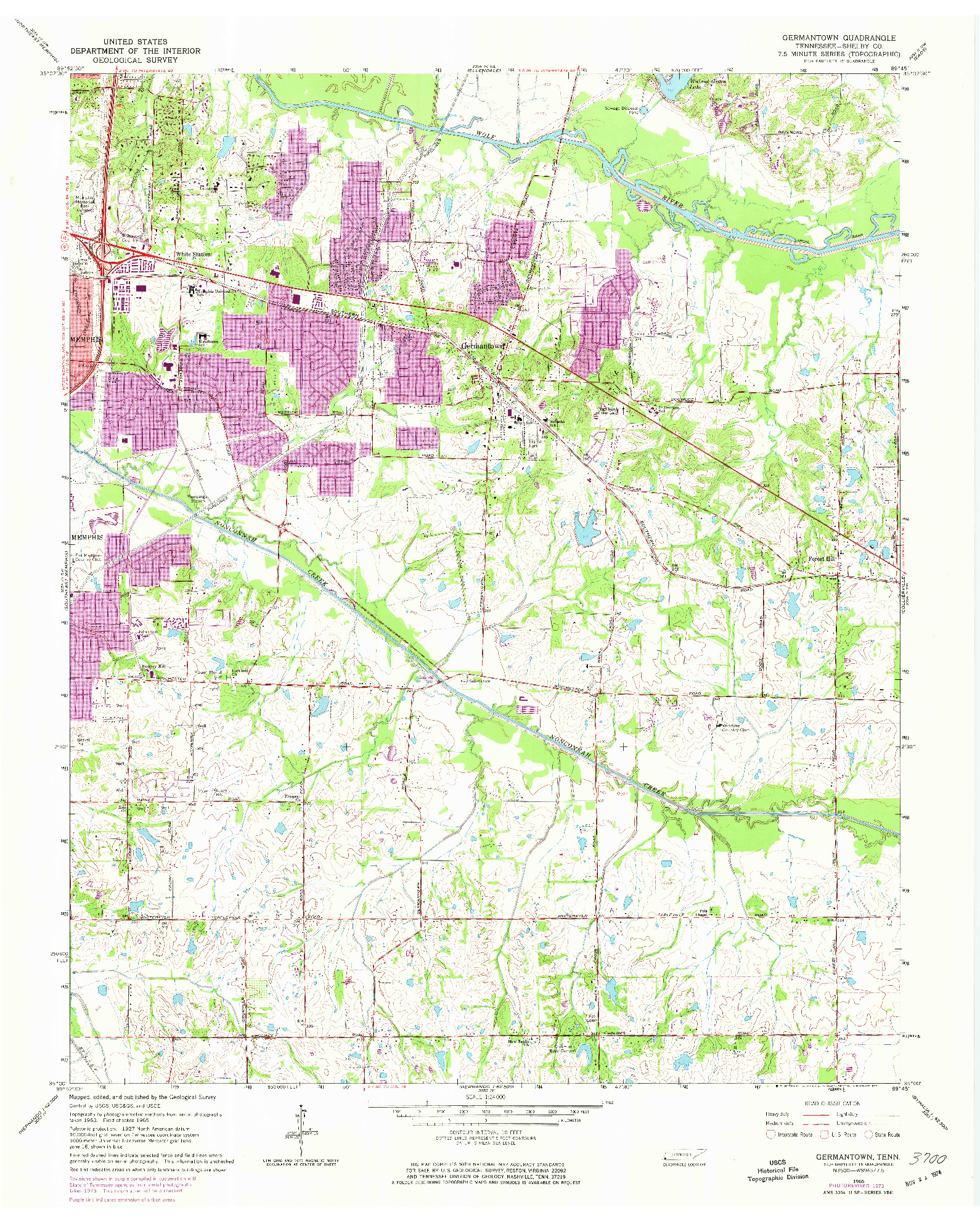 USGS 1:24000-SCALE QUADRANGLE FOR GERMANTOWN, TN 1965