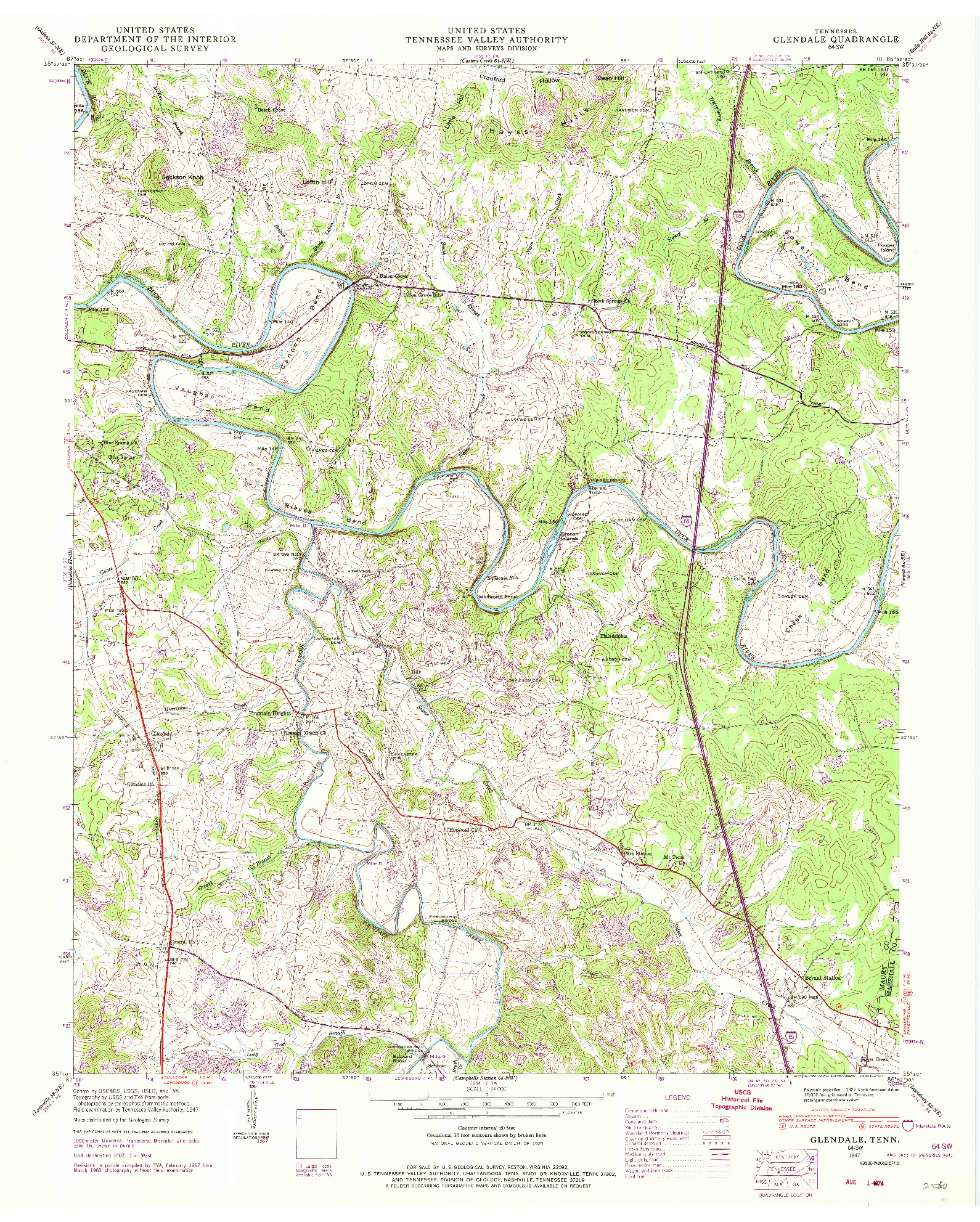 USGS 1:24000-SCALE QUADRANGLE FOR GLENDALE, TN 1947