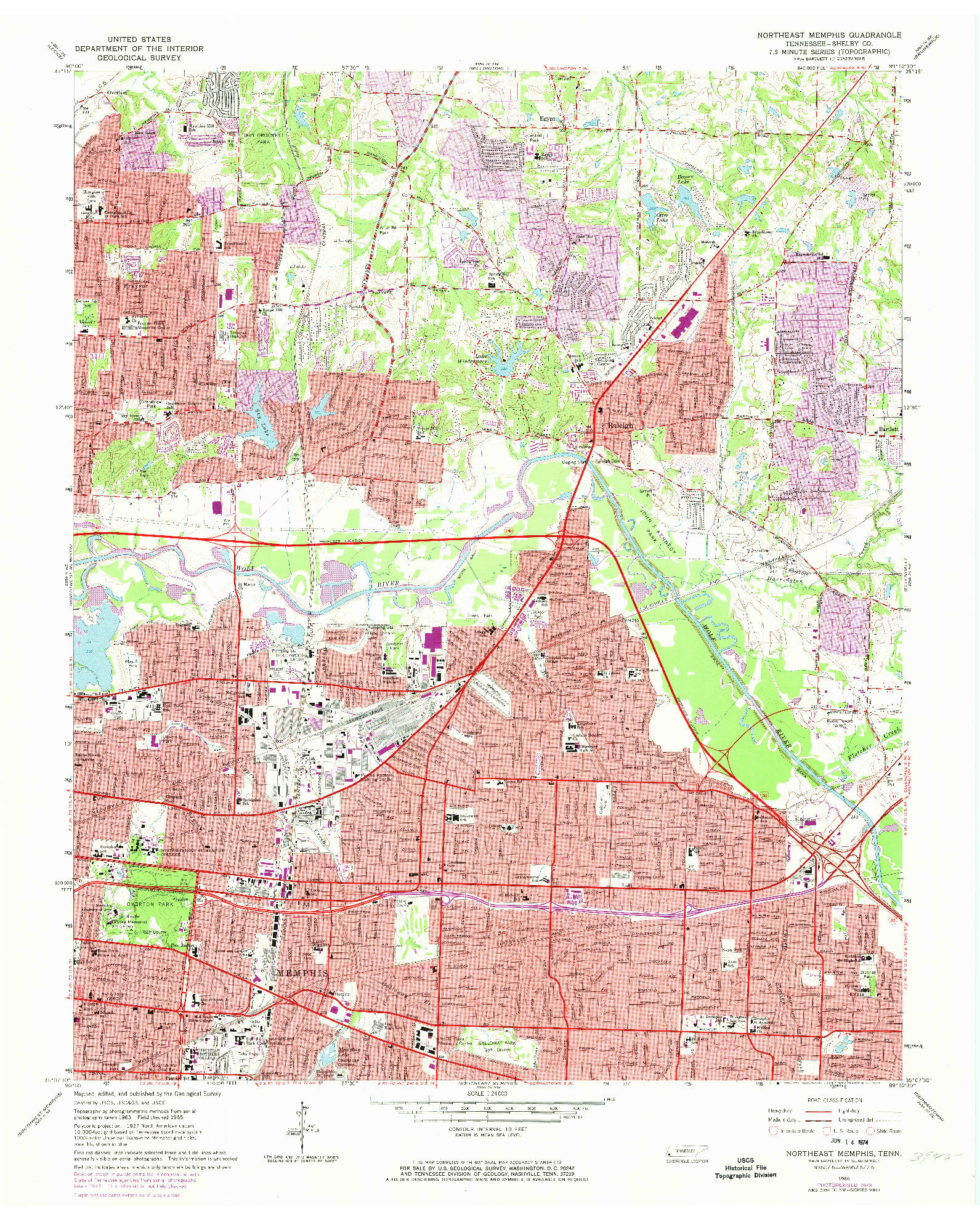 USGS 1:24000-SCALE QUADRANGLE FOR NORTHEAST MEMPHIS, TN 1965