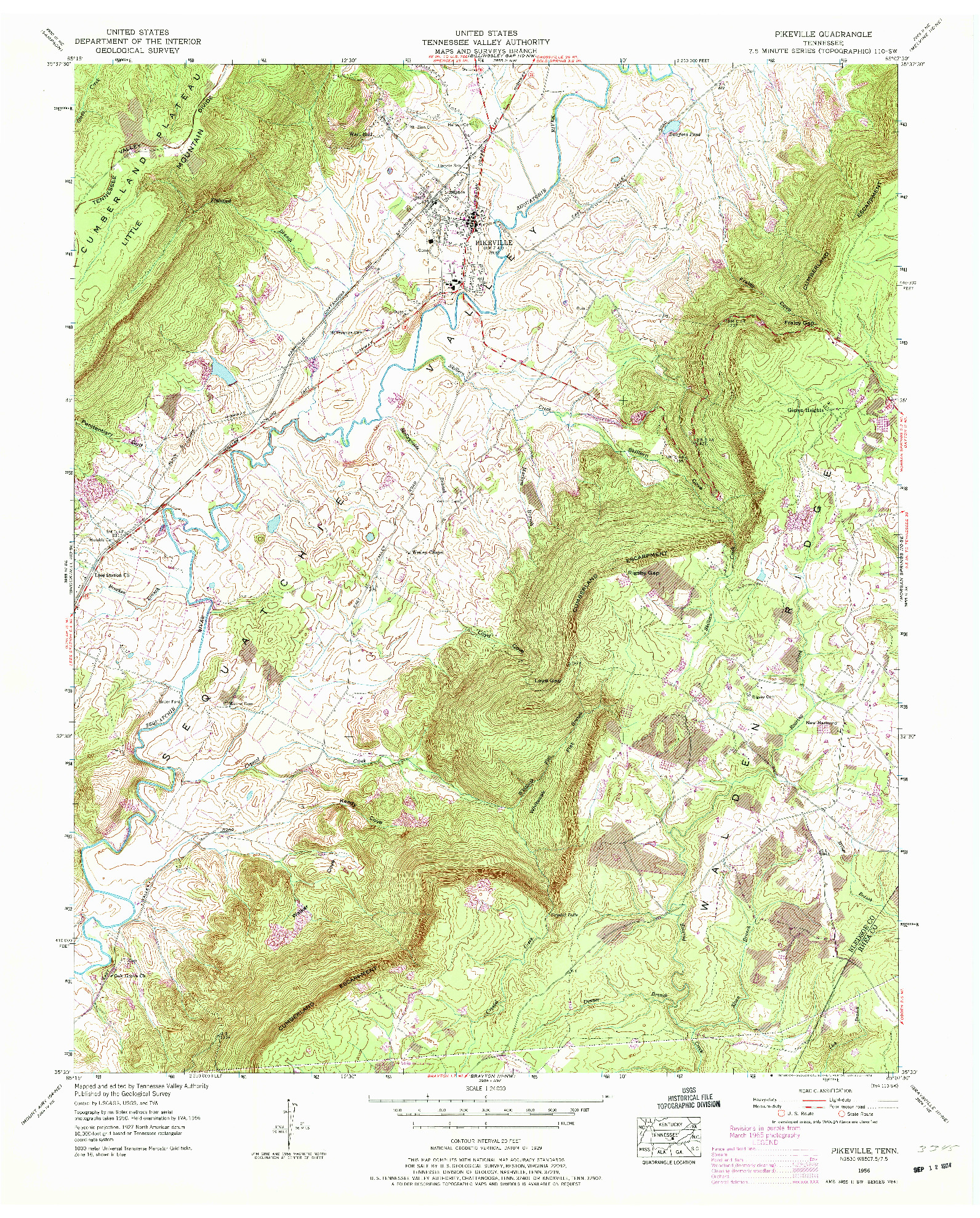 USGS 1:24000-SCALE QUADRANGLE FOR PIKEVILLE, TN 1956