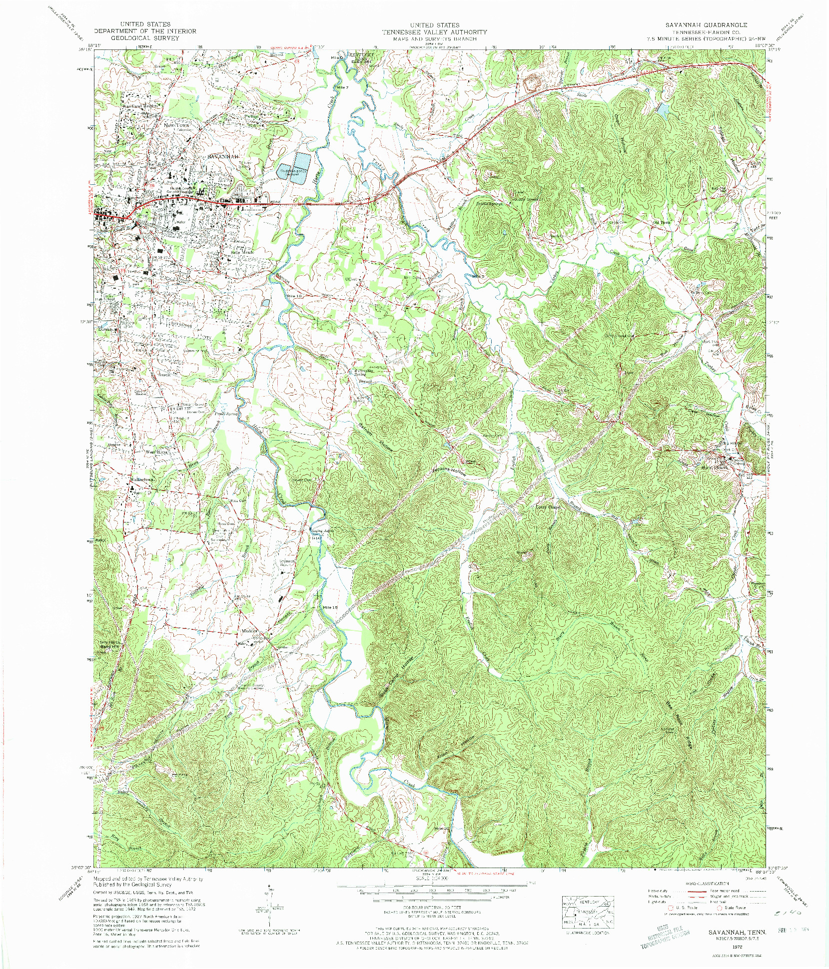 USGS 1:24000-SCALE QUADRANGLE FOR SAVANNAH, TN 1972