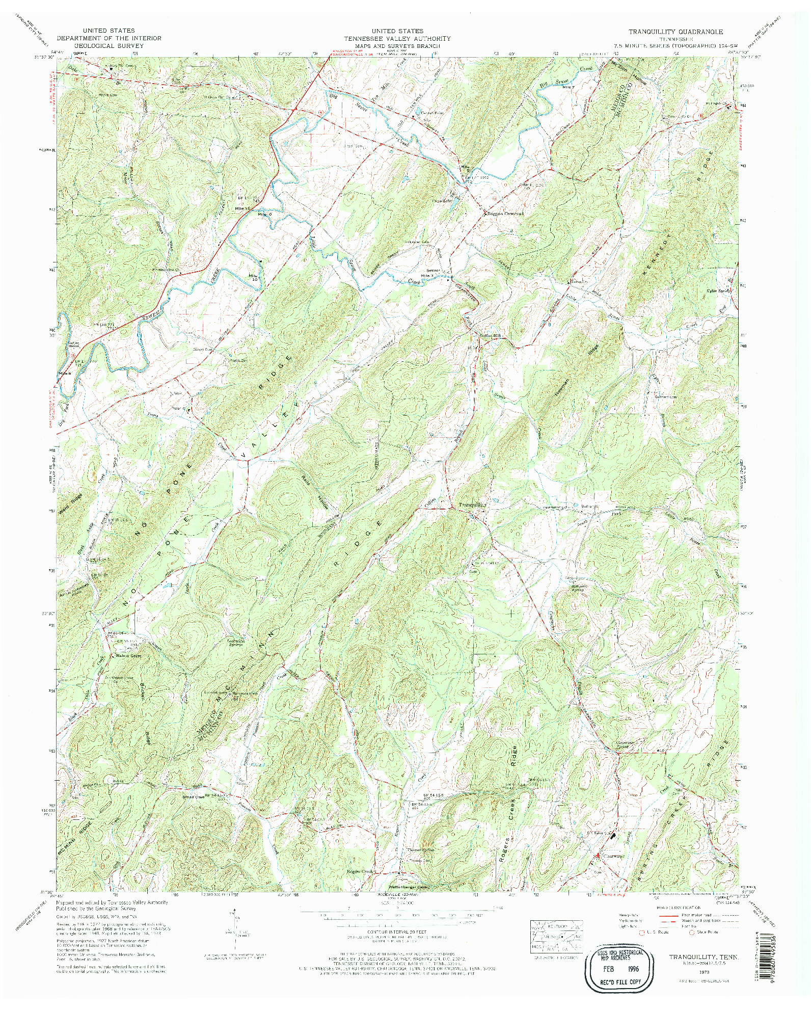 USGS 1:24000-SCALE QUADRANGLE FOR TRANQUILLITY, TN 1973