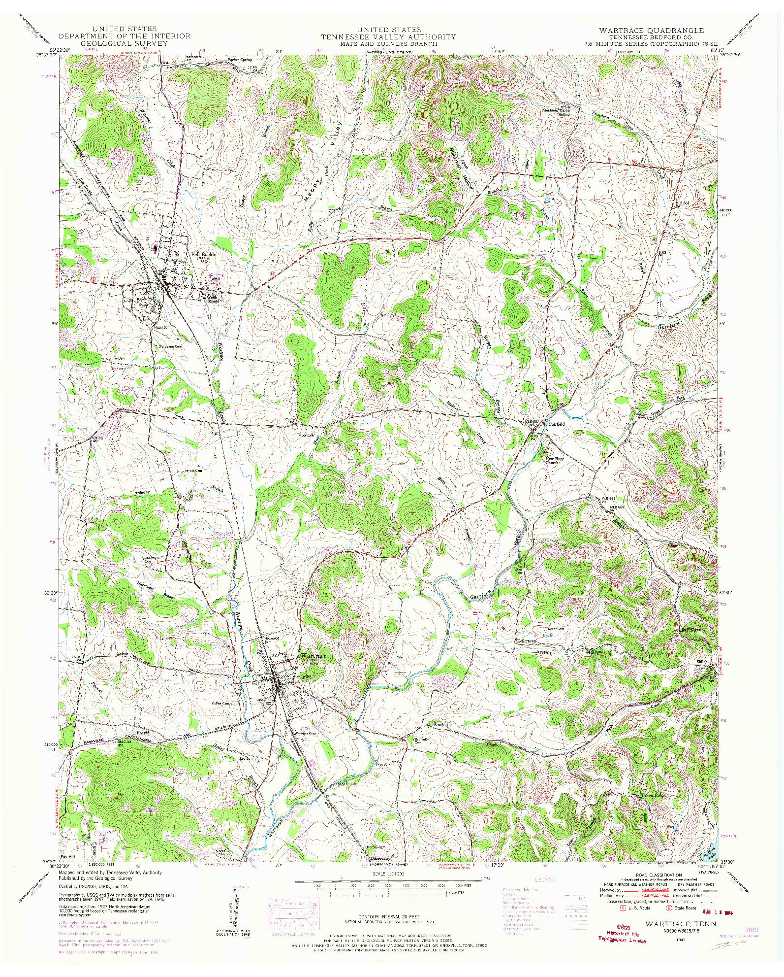 USGS 1:24000-SCALE QUADRANGLE FOR WARTRACE, TN 1949