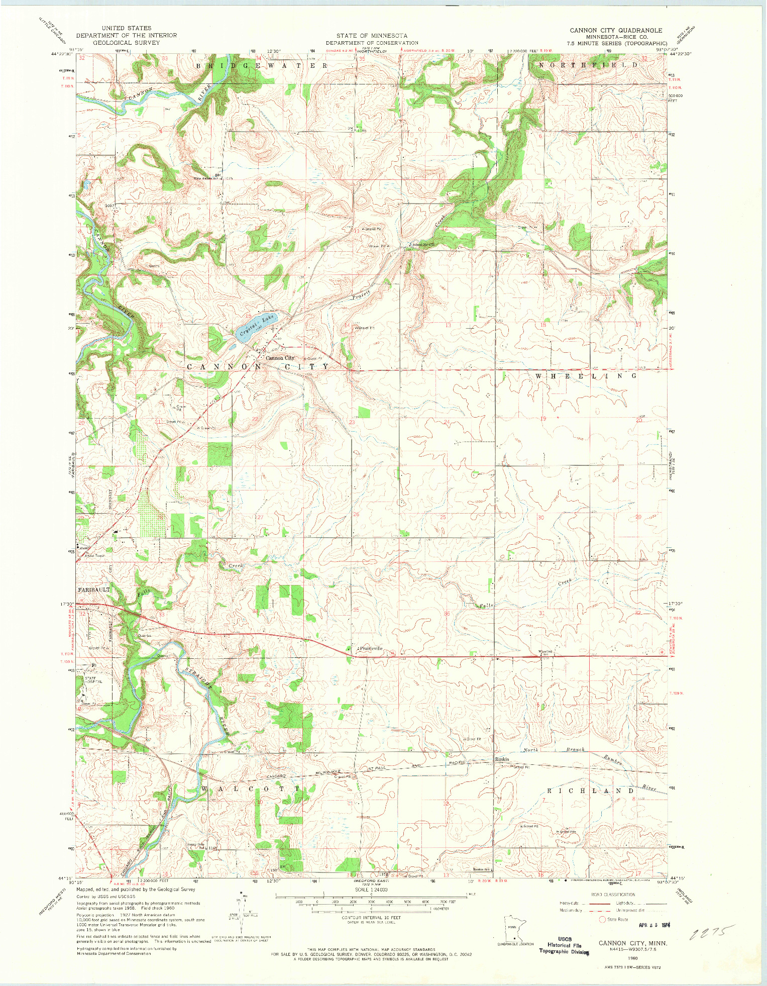 USGS 1:24000-SCALE QUADRANGLE FOR CANNON CITY, MN 1960