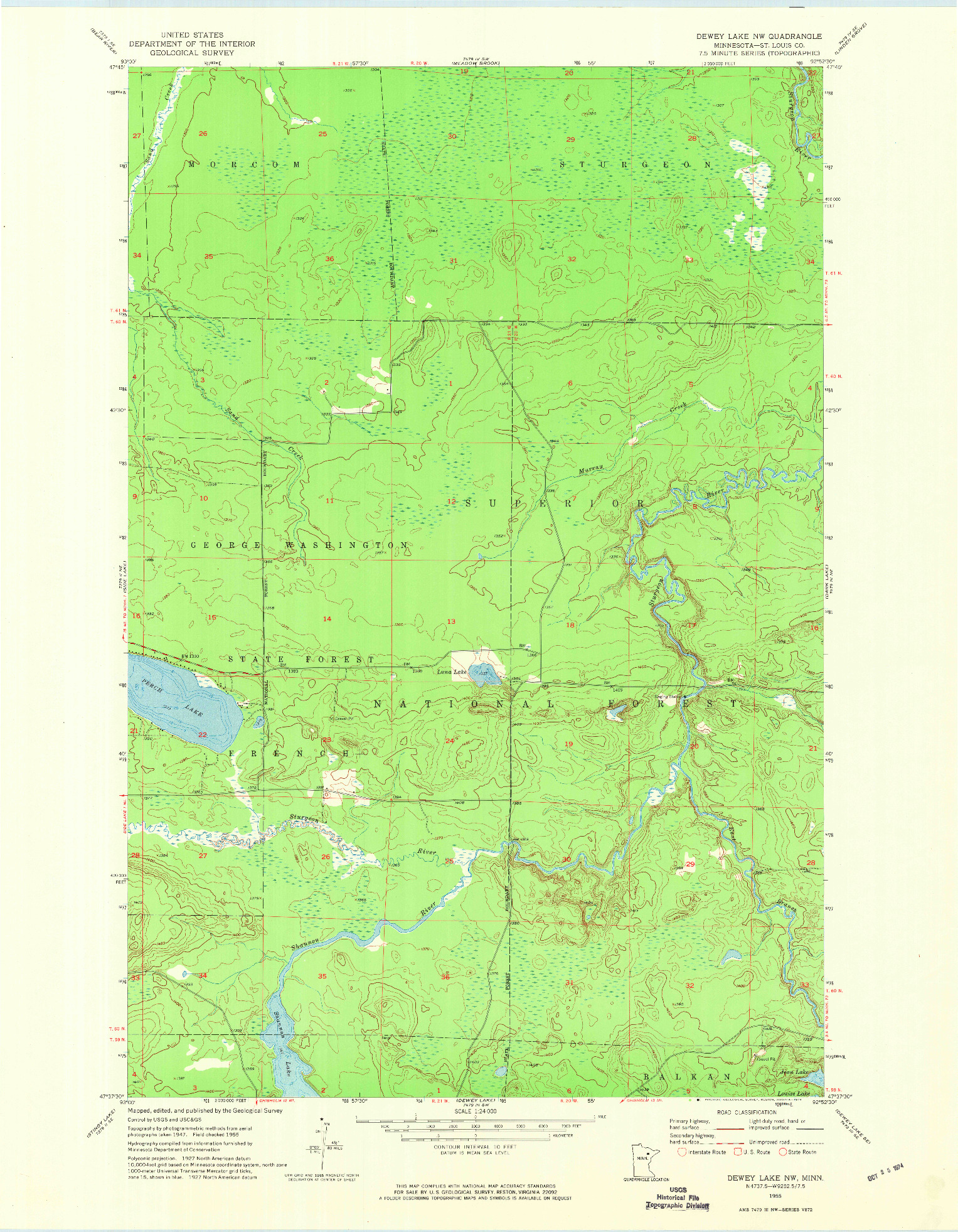 USGS 1:24000-SCALE QUADRANGLE FOR DEWEY LAKE NW, MN 1955