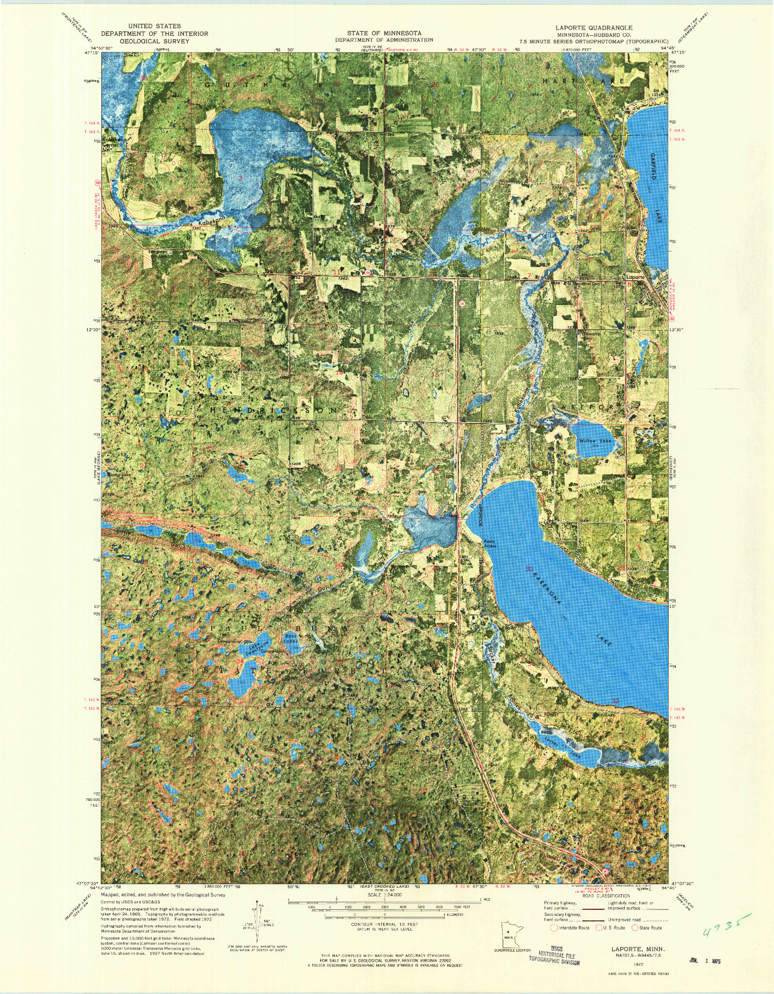USGS 1:24000-SCALE QUADRANGLE FOR LAPORTE, MN 1972