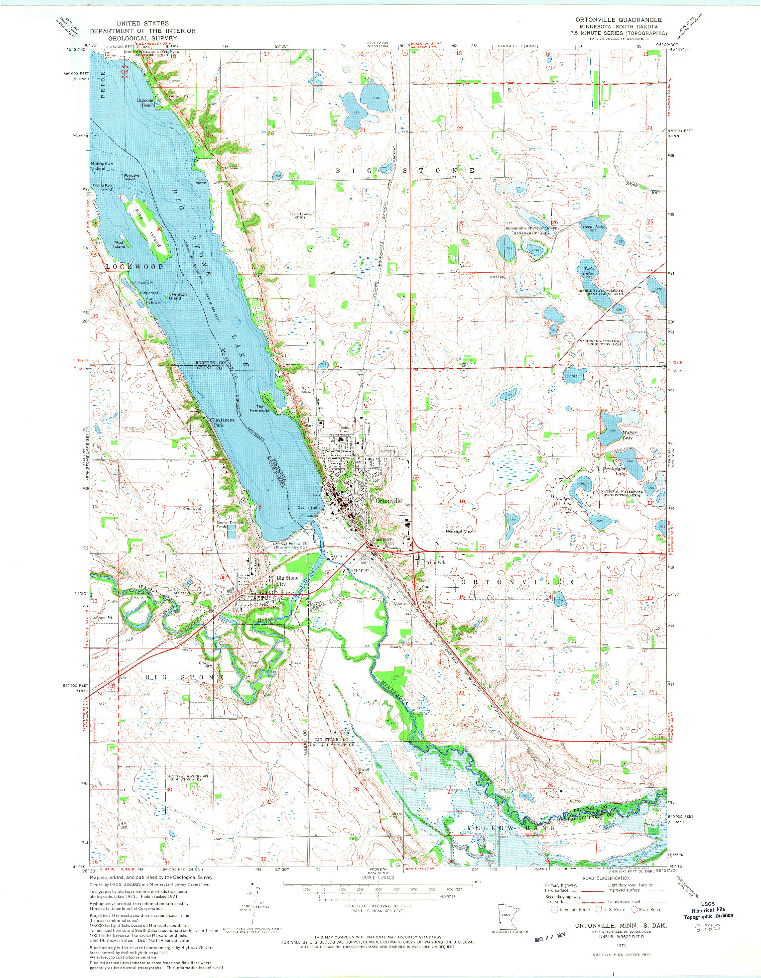 USGS 1:24000-SCALE QUADRANGLE FOR ORTONVILLE, MN 1971