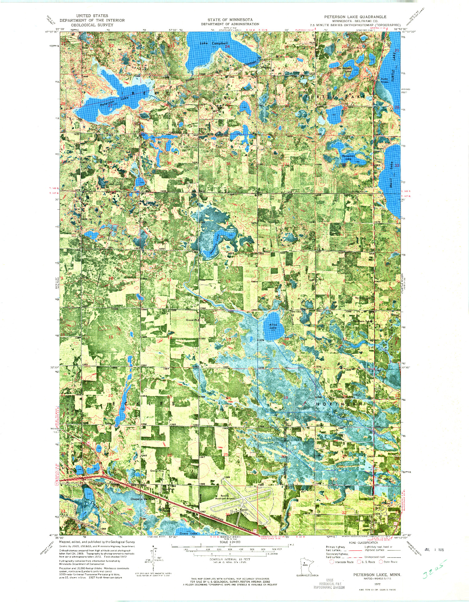 USGS 1:24000-SCALE QUADRANGLE FOR PETERSON LAKE, MN 1972