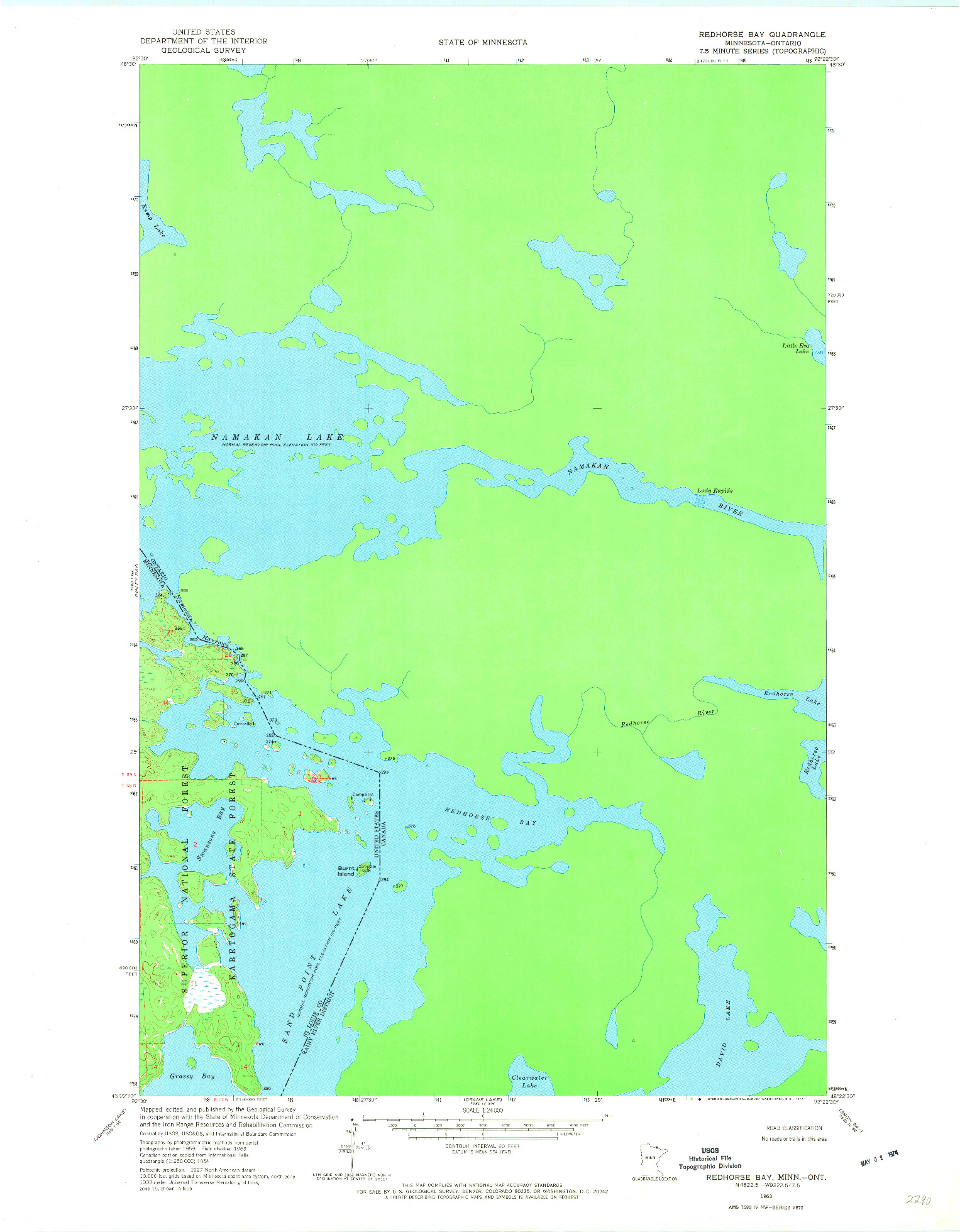 USGS 1:24000-SCALE QUADRANGLE FOR REDHORSE BAY, MN 1963