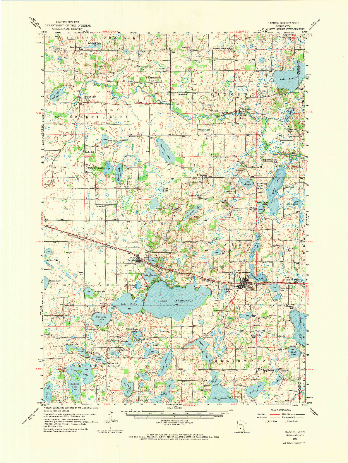 USGS 1:62500-SCALE QUADRANGLE FOR DASSEL, MN 1958