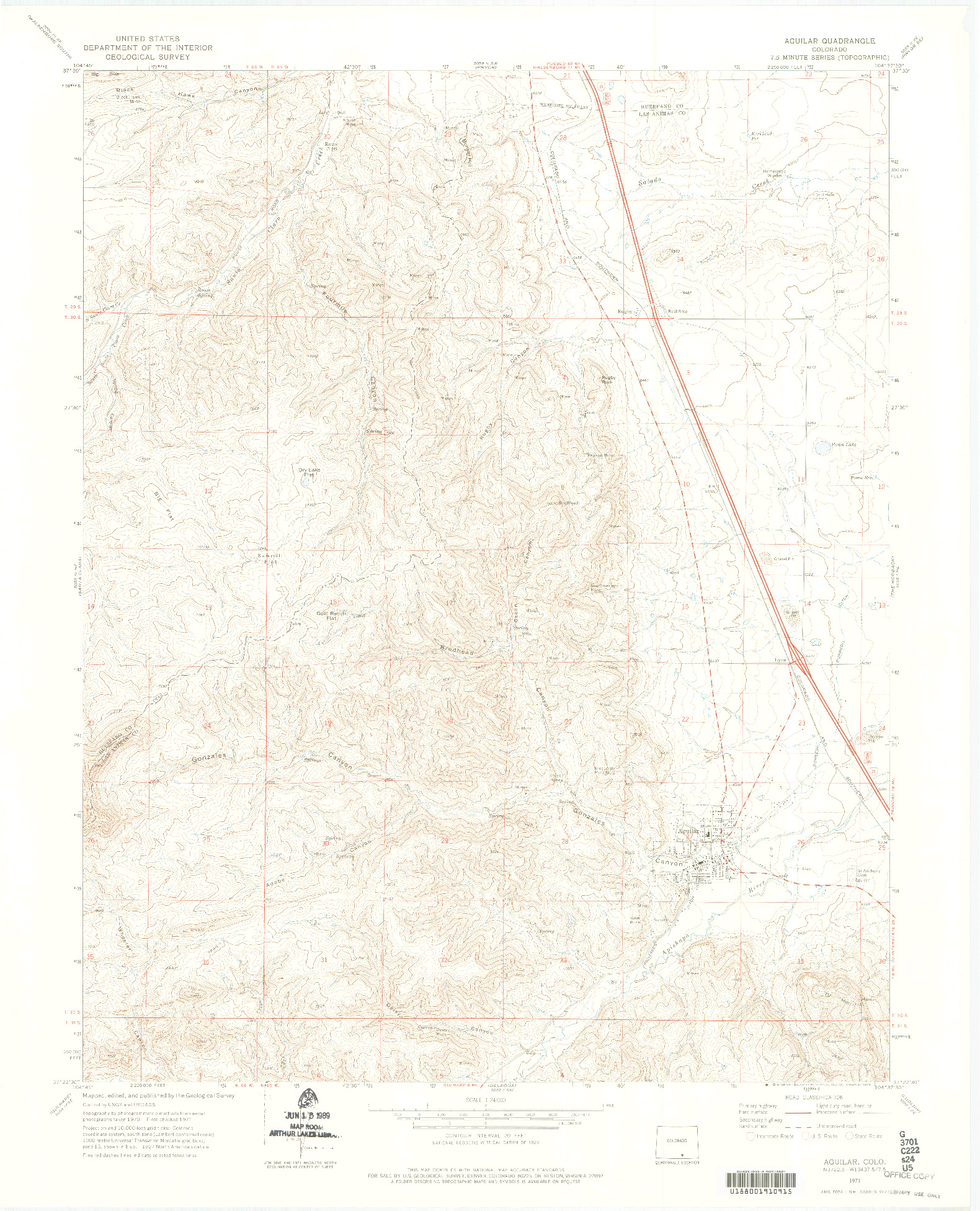 USGS 1:24000-SCALE QUADRANGLE FOR AGUILAR, CO 1971