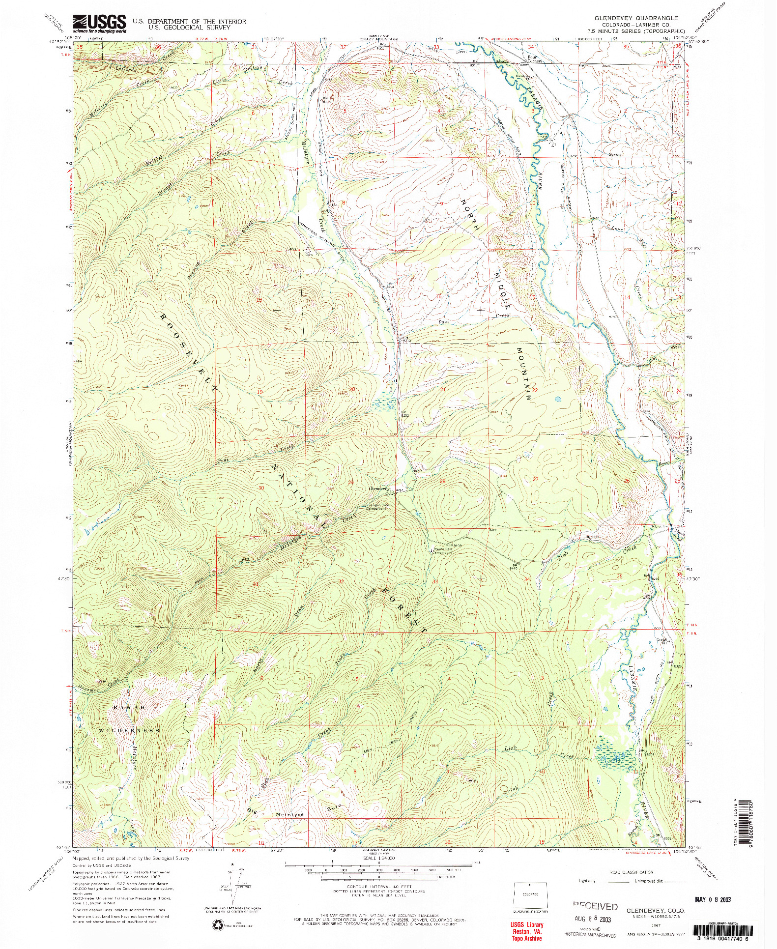 USGS 1:24000-SCALE QUADRANGLE FOR GLENDEVEY, CO 1967