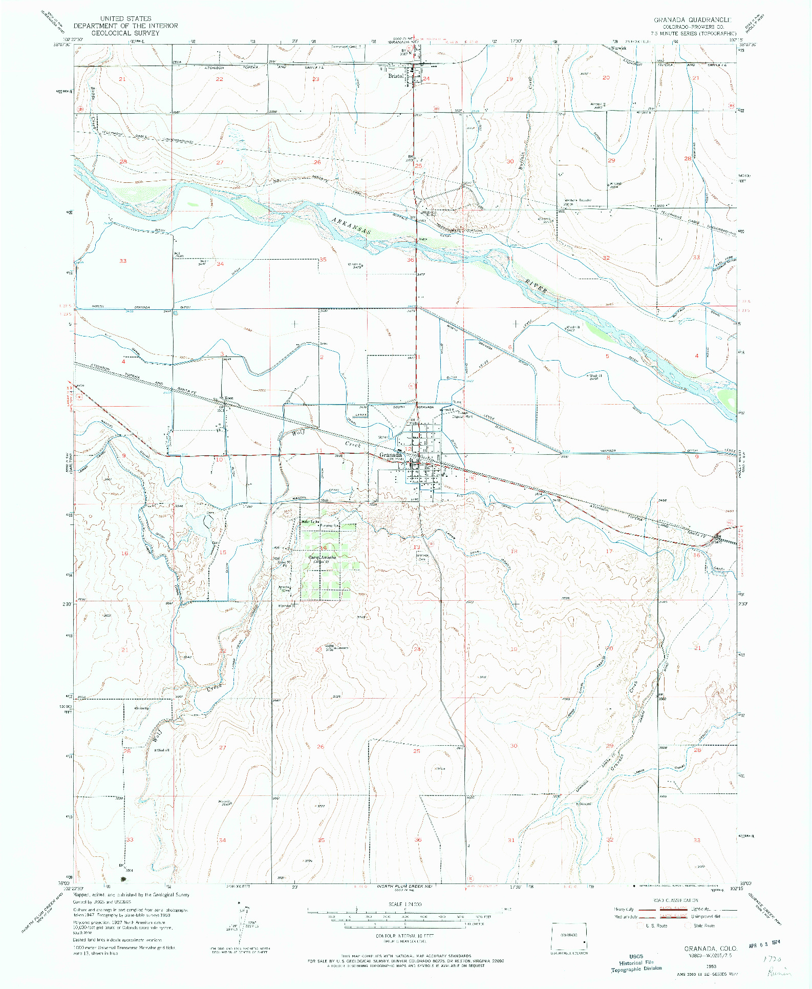 USGS 1:24000-SCALE QUADRANGLE FOR GRANADA, CO 1953