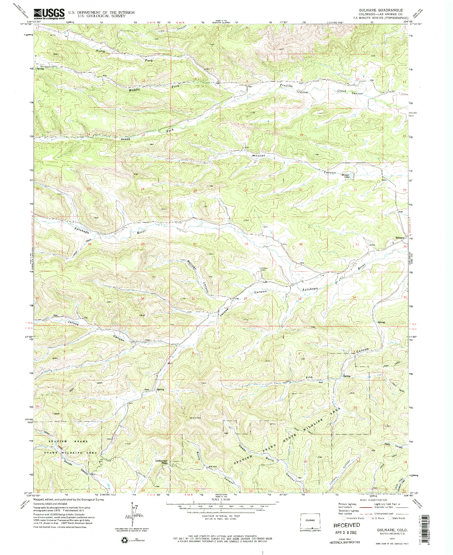 USGS 1:24000-SCALE QUADRANGLE FOR GULNARE, CO 1971