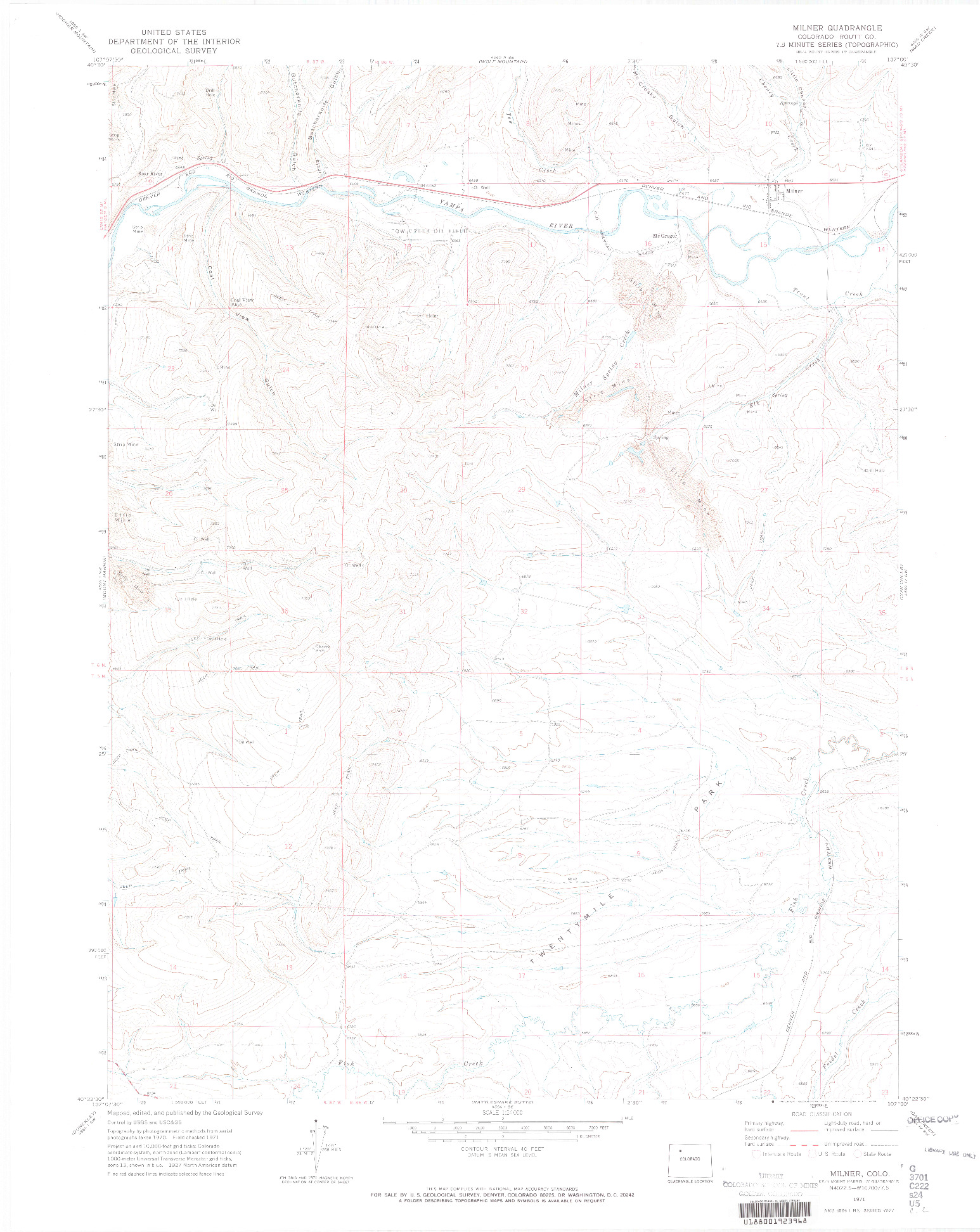USGS 1:24000-SCALE QUADRANGLE FOR MILNER, CO 1971