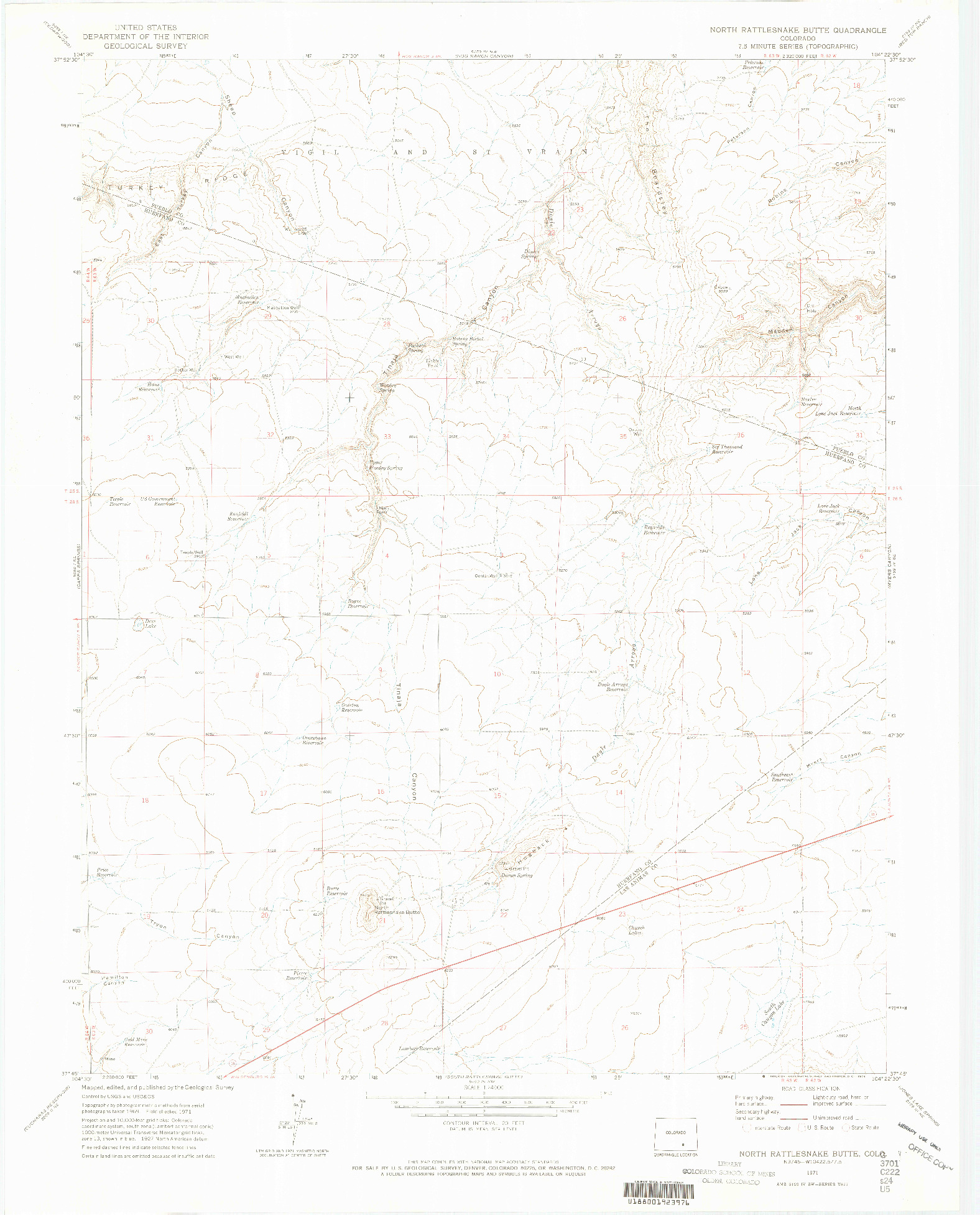 USGS 1:24000-SCALE QUADRANGLE FOR NORTH RATTLESNAKE BUTTE, CO 1971