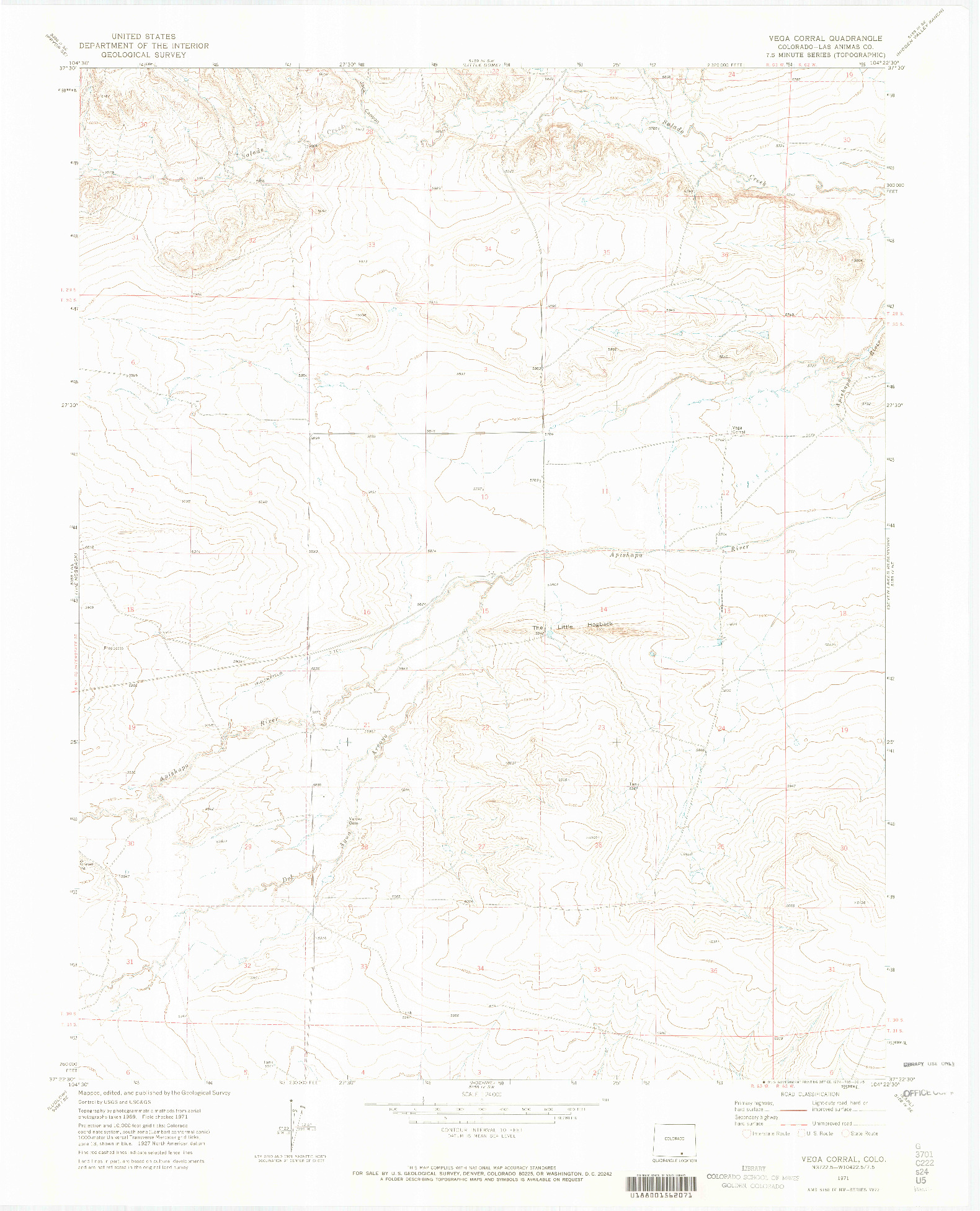 USGS 1:24000-SCALE QUADRANGLE FOR VEGA CORRAL, CO 1971