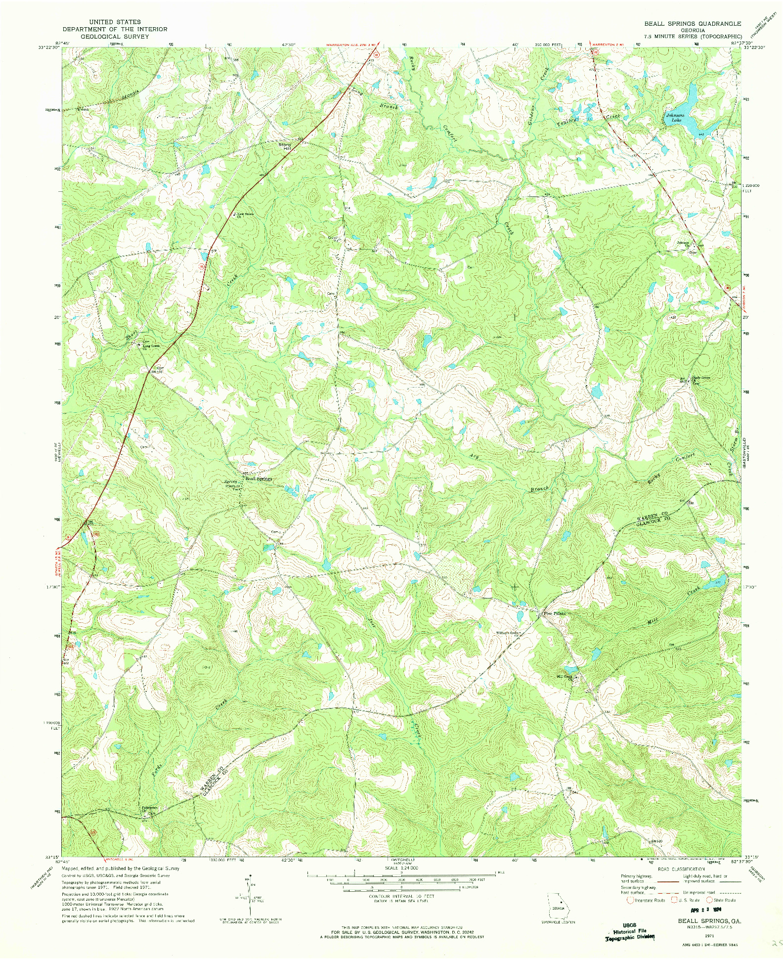 USGS 1:24000-SCALE QUADRANGLE FOR BEALL SPRINGS, GA 1971