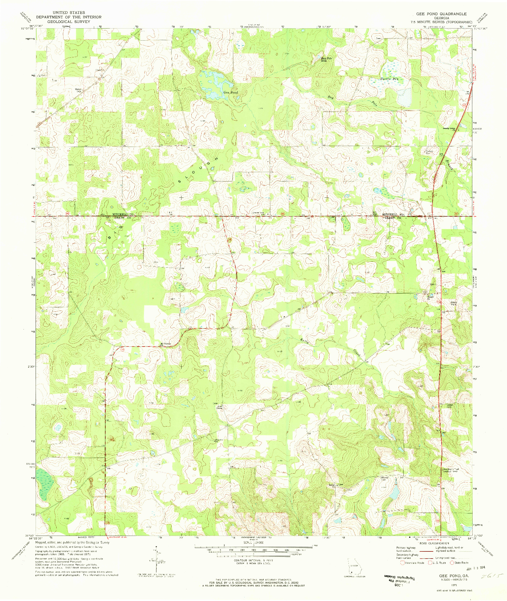 USGS 1:24000-SCALE QUADRANGLE FOR GEE POND, GA 1971